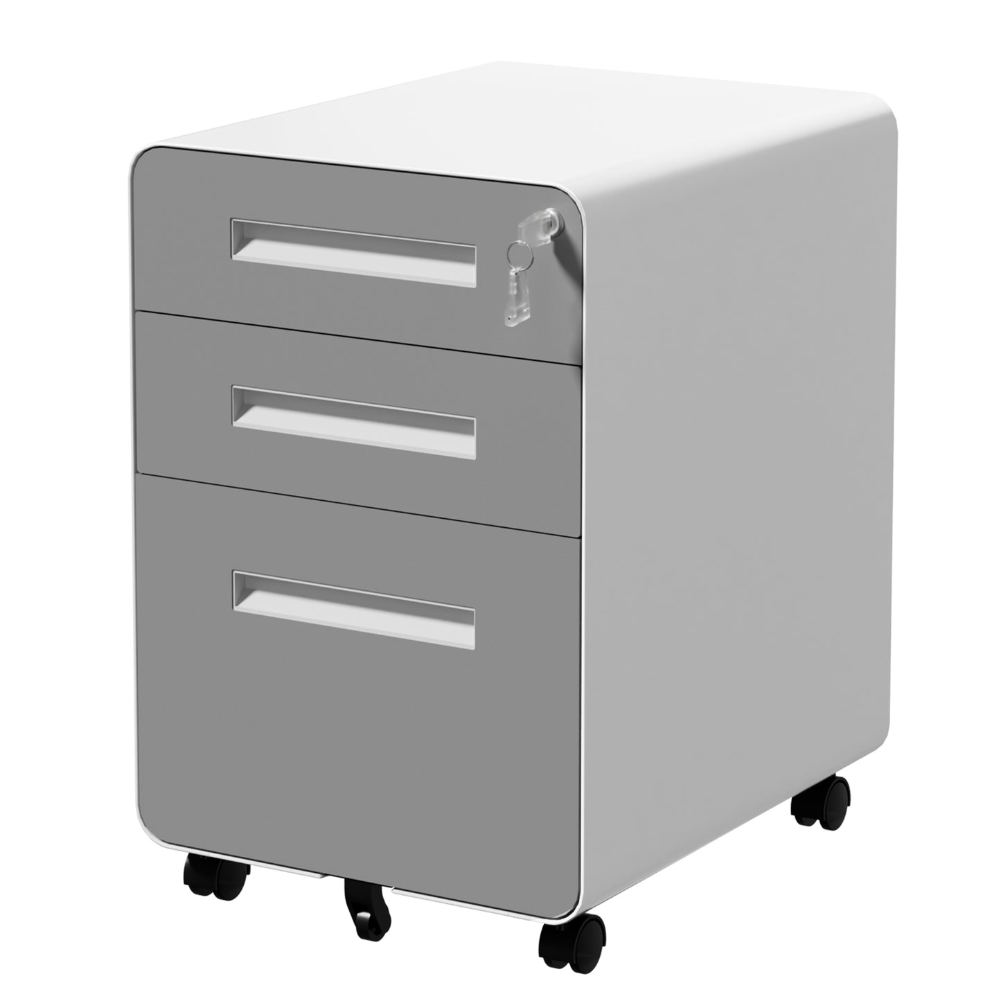 VIYET 3 Drawer Mobile File Cabinet, Gray Metal Rolling Filing Cabinet with Lock, Steel Office Storage Cabinet on Wheels for Letter Legal Files, Home Office Organizer