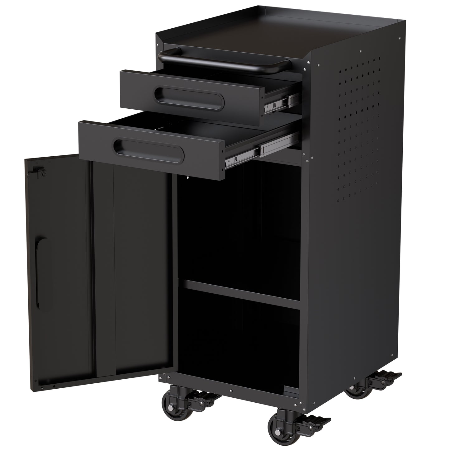 VIYET 34" Narrow Rolling Tool Cabinet - Slim 2-Drawer Space-Saving Storage with Lockable Door, Black
