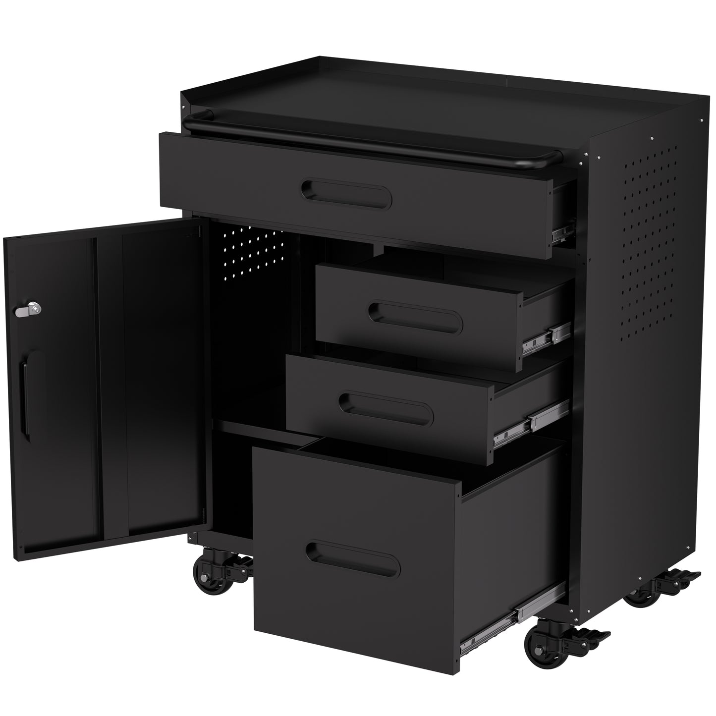 VIYET 34" 4-Drawer Mobile Tool Cabinet - Heavy-Duty Steel Garage Organizer with Lockable Storage Compartment & Rolling Workshop Chest, Black
