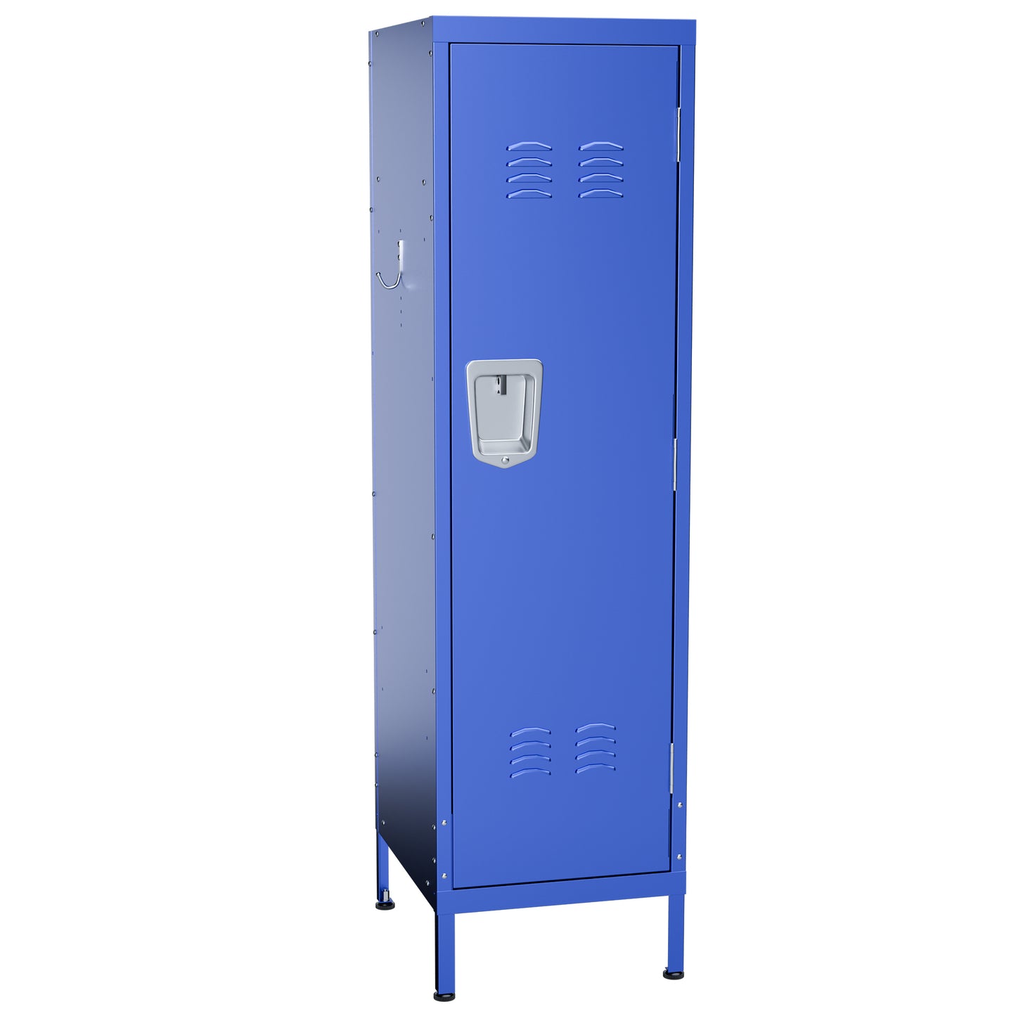 VIYET 55" Blue Metal Wardrobe Cabinet, Slim Steel Clothing Storage Locker with Lock, Ventilated Door, Side Hooks & Anti-Tip Design for Bedroom & Home Office