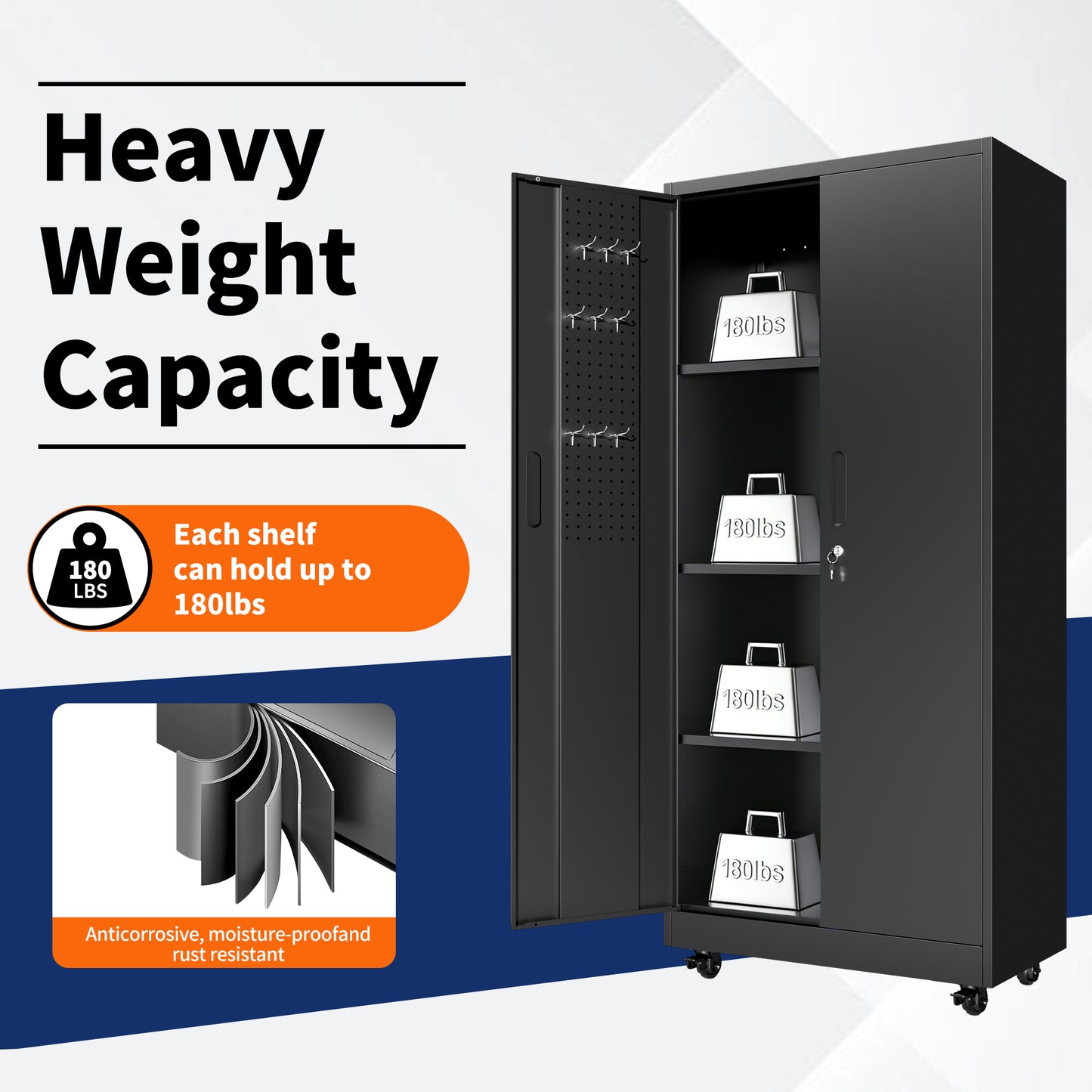 VIYET 71" Rolling Metal Storage Locker with Lockable Doors, Freestanding Steel Wardrobe Cabinet for Home Office School Gym