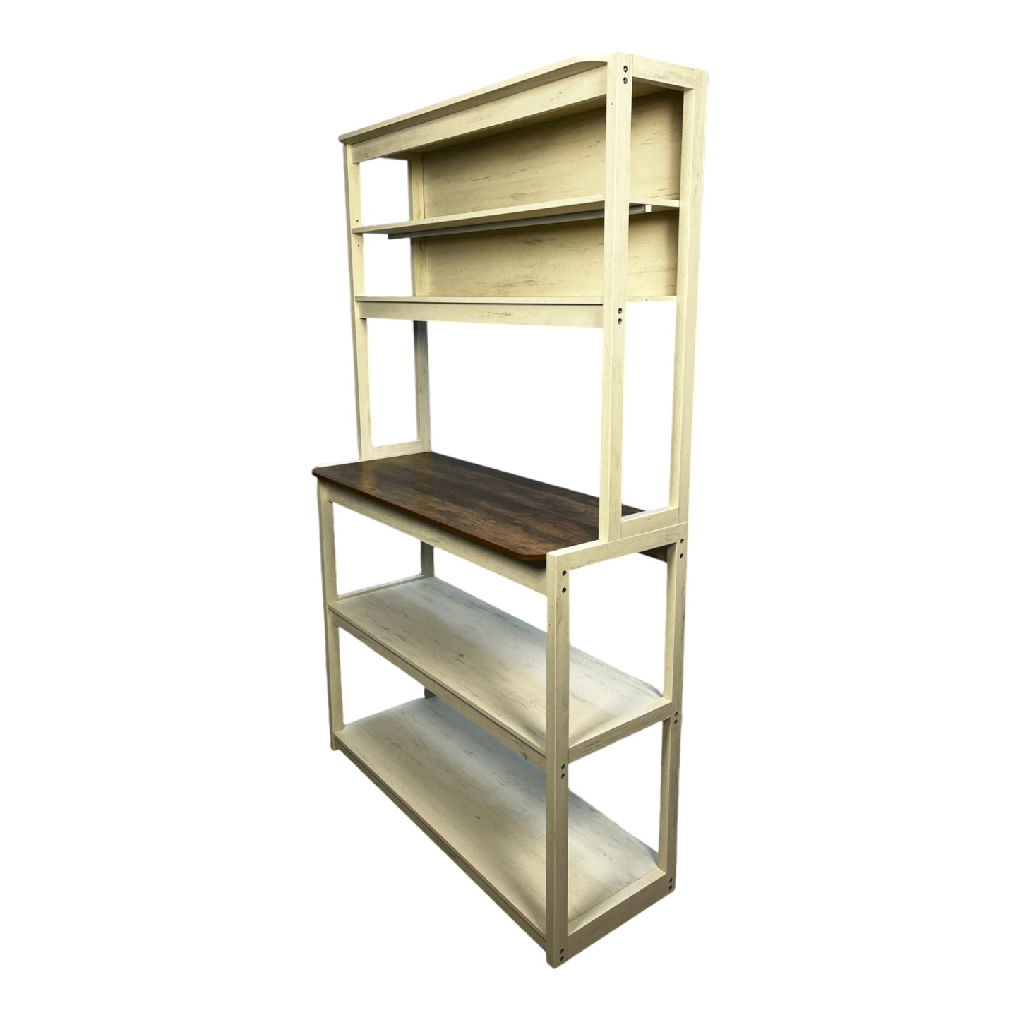 VIYET 67" 5-Tier Bakers Rack (White & Rustic Brown), Particle Board Kitchen Storage Shelf (Microwave Stand & Coffee Bar Organizer)