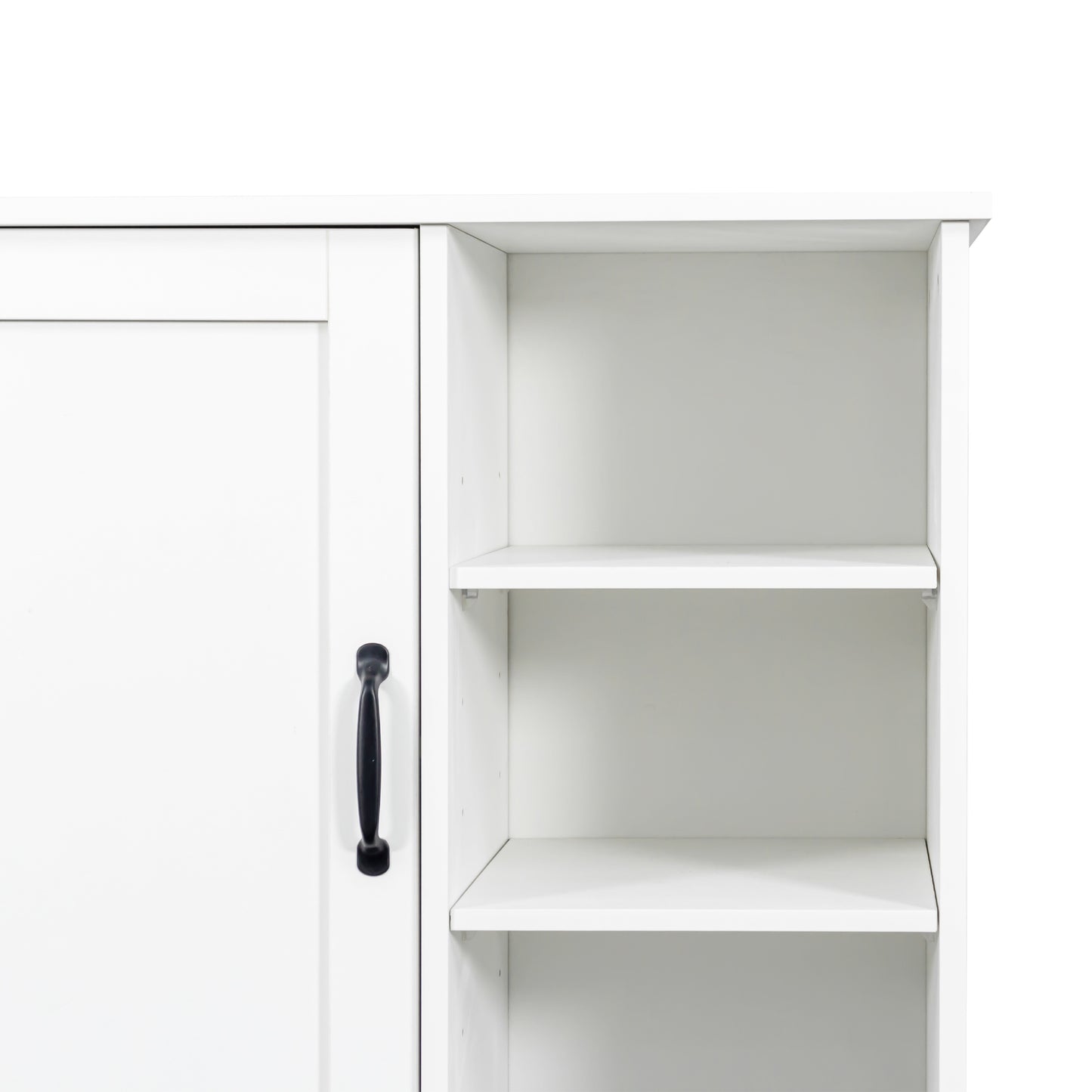 VIYET 63" White Freestanding Laundry Cabinet-Particle Board+MDF, Tilt-Out Hamper, Adjustable Shelves & Multiple Storage