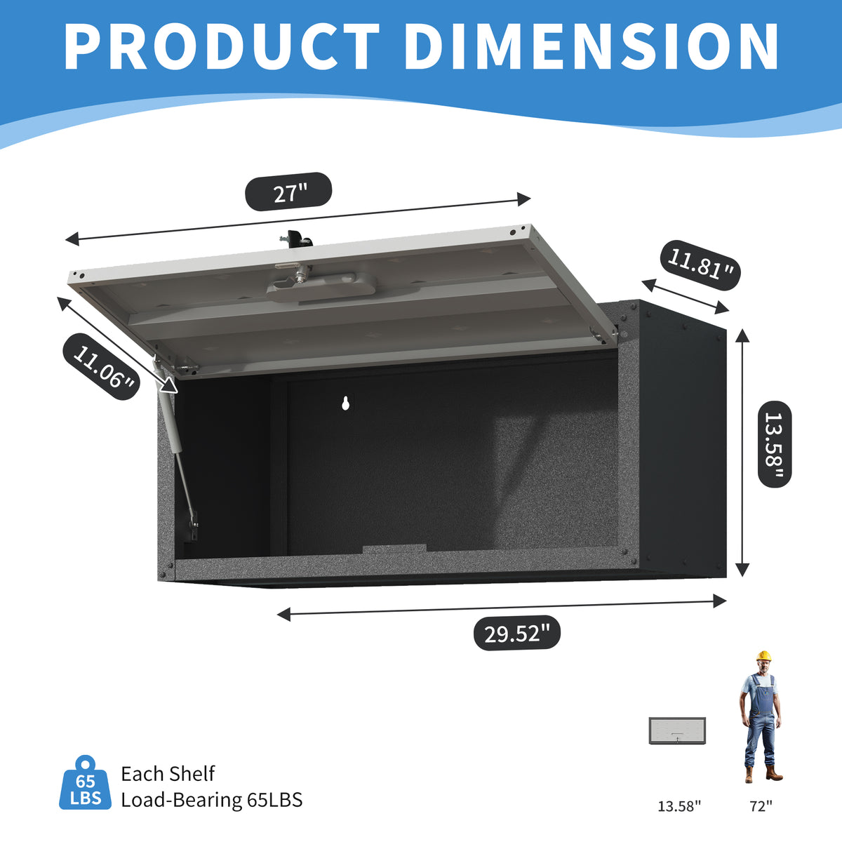 VIYET Wall Mounted Garage Cabinet, Lockable Metal Tool Storage Cabinet with Lift-Up Door, 120 Lbs Capacity, Steel Workshop Organizer