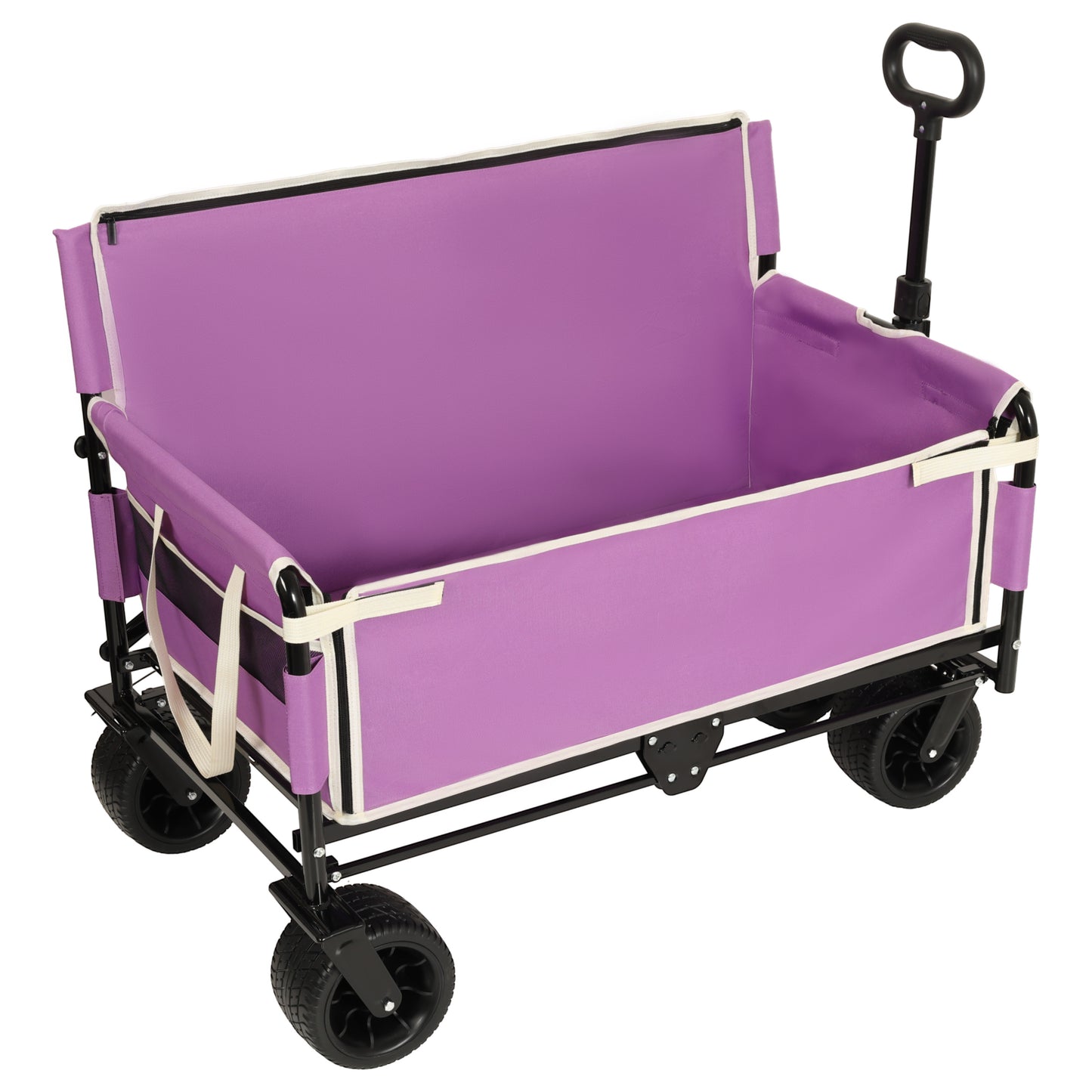 VIYET 3-in-1 Convertible Folding Wagon Cart with Bench Seat & Storage, 500lbs Heavy-Duty 180L Utility Wagon, All-Terrain Wheels for Camping Beach Sports Garden, Purple