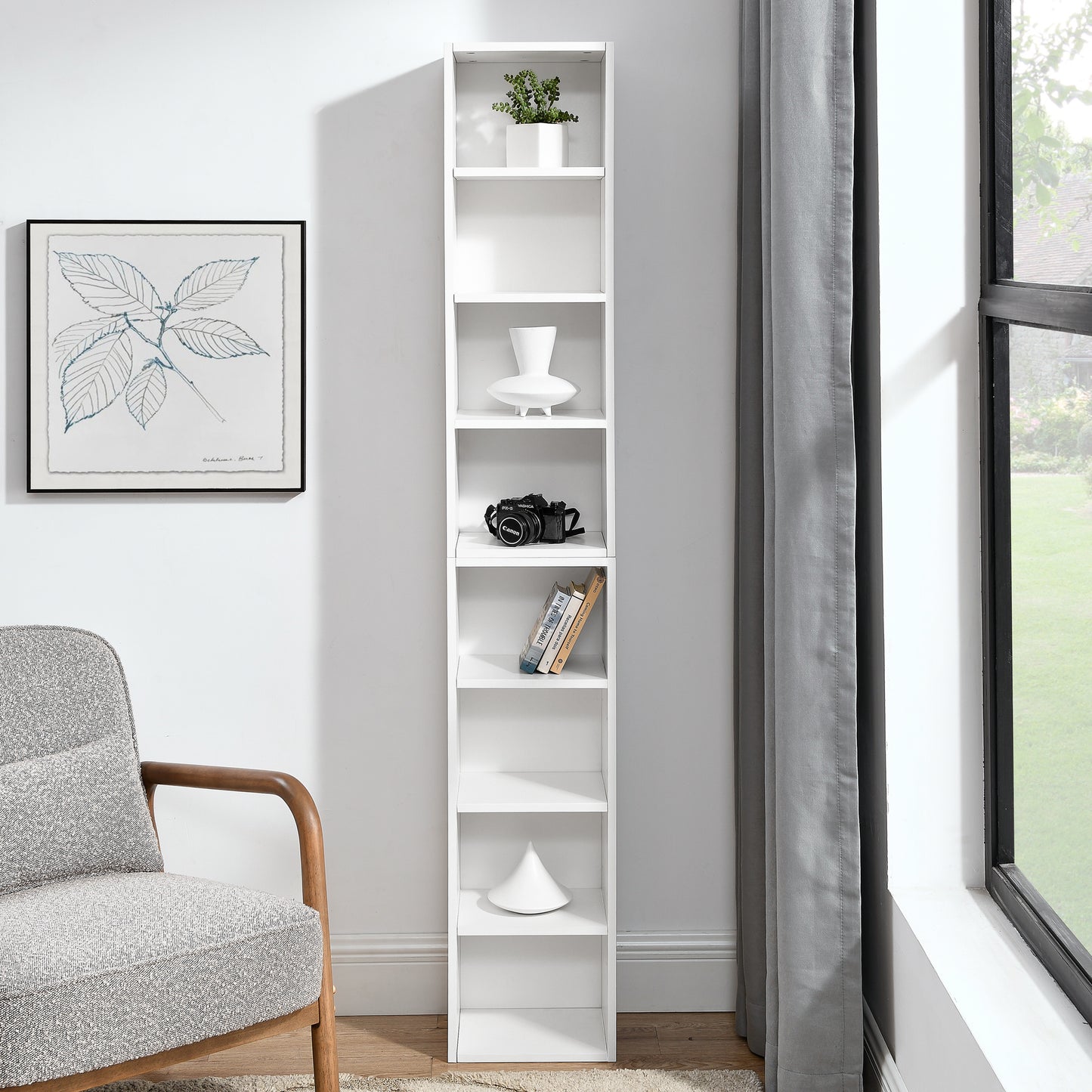 VIYET 11.6"×9.3"×70.9" 8-Tier Media Tower Rack - White MDF, Adjustable Shelves