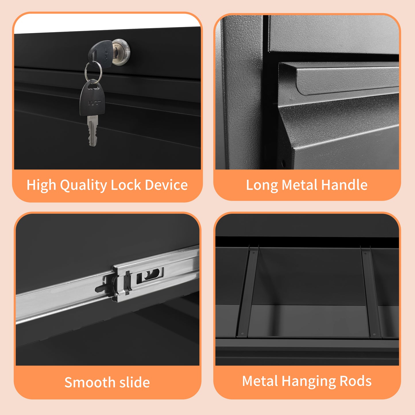 VIYET 4-Drawer Lateral File Cabinet with Lock - Tall Heavy-Duty Metal Filing Cabinet for Home Office, 110lbs/Drawer, Quiet Full-Extension Slides, Fits Letter/Legal/A4/F4