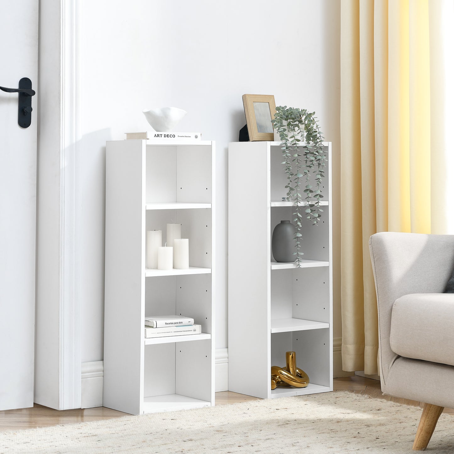 VIYET 11.6"×9.3"×70.9" 8-Tier Media Tower Rack - White MDF, Adjustable Shelves