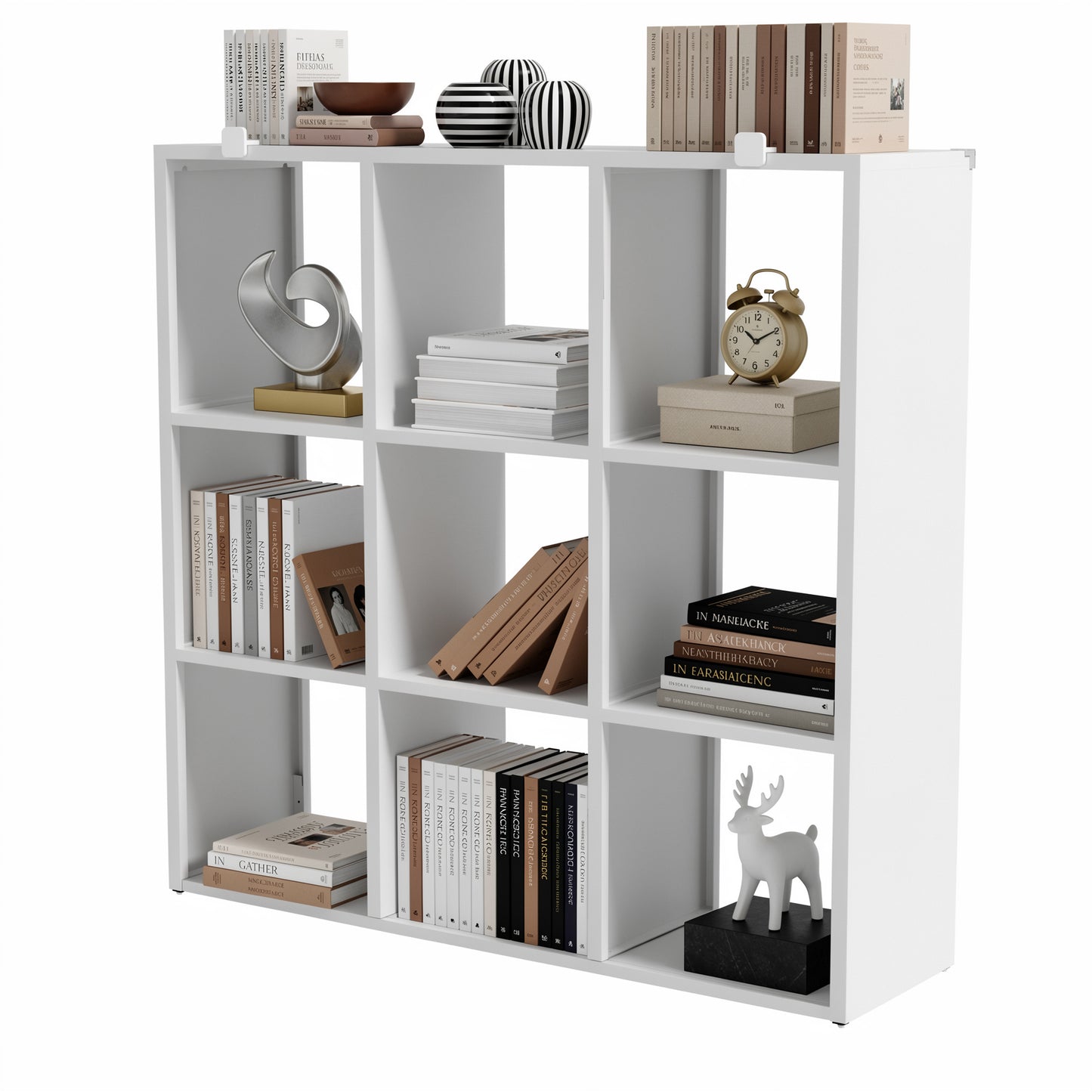 VIYET 9-Cube Metal Bookcase, 41"H Open Storage Organizer with 9 Cubes, Freestanding Display Shelf