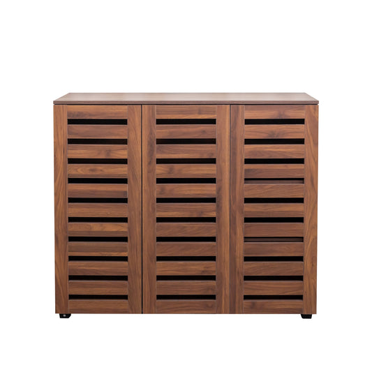 VIYET 38.7" 5-Tier Shoe Cabinet, Walnut Particle Board+MDF Organizer w/ Adjustable Shelves & Louvered Doors