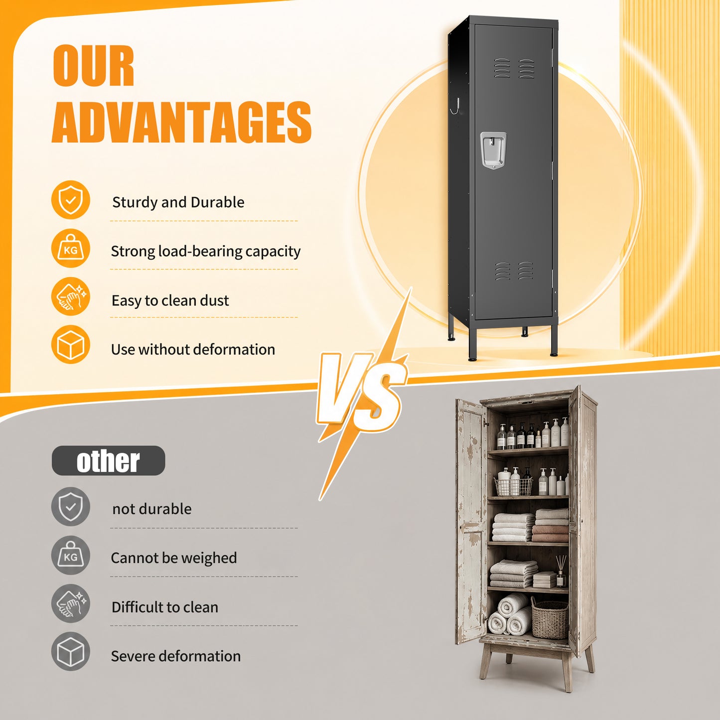 VIYET 55" Metal Wardrobe Cabinet, Narrow Steel Clothing Storage with Lock, Ventilated Door & Side Hooks, Bedroom Closet for Small Spaces, Black