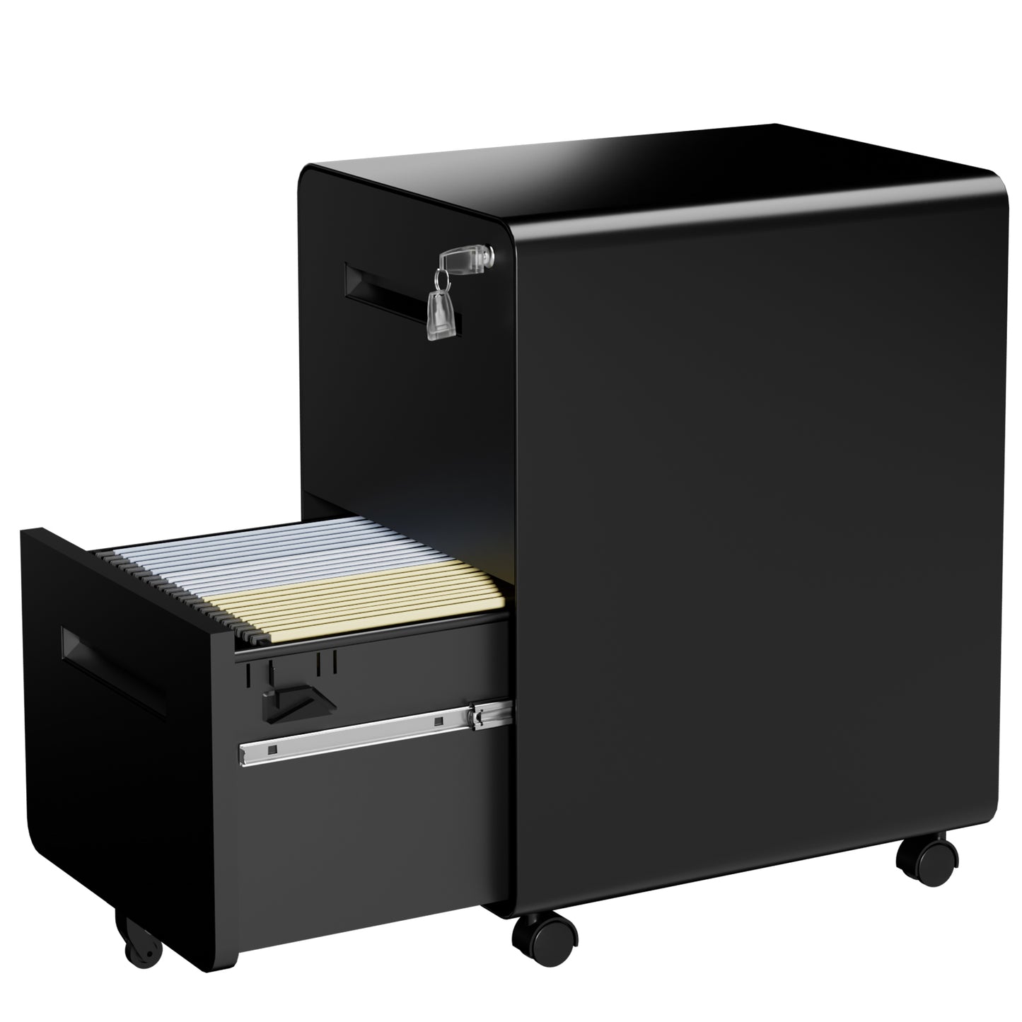 VIYET 2 Drawer Rolling File Cabinet, Black Metal Mobile Filing Cabinet with Lock, Steel Office Storage Cabinet for Letter Legal Files, Home Office Organizer