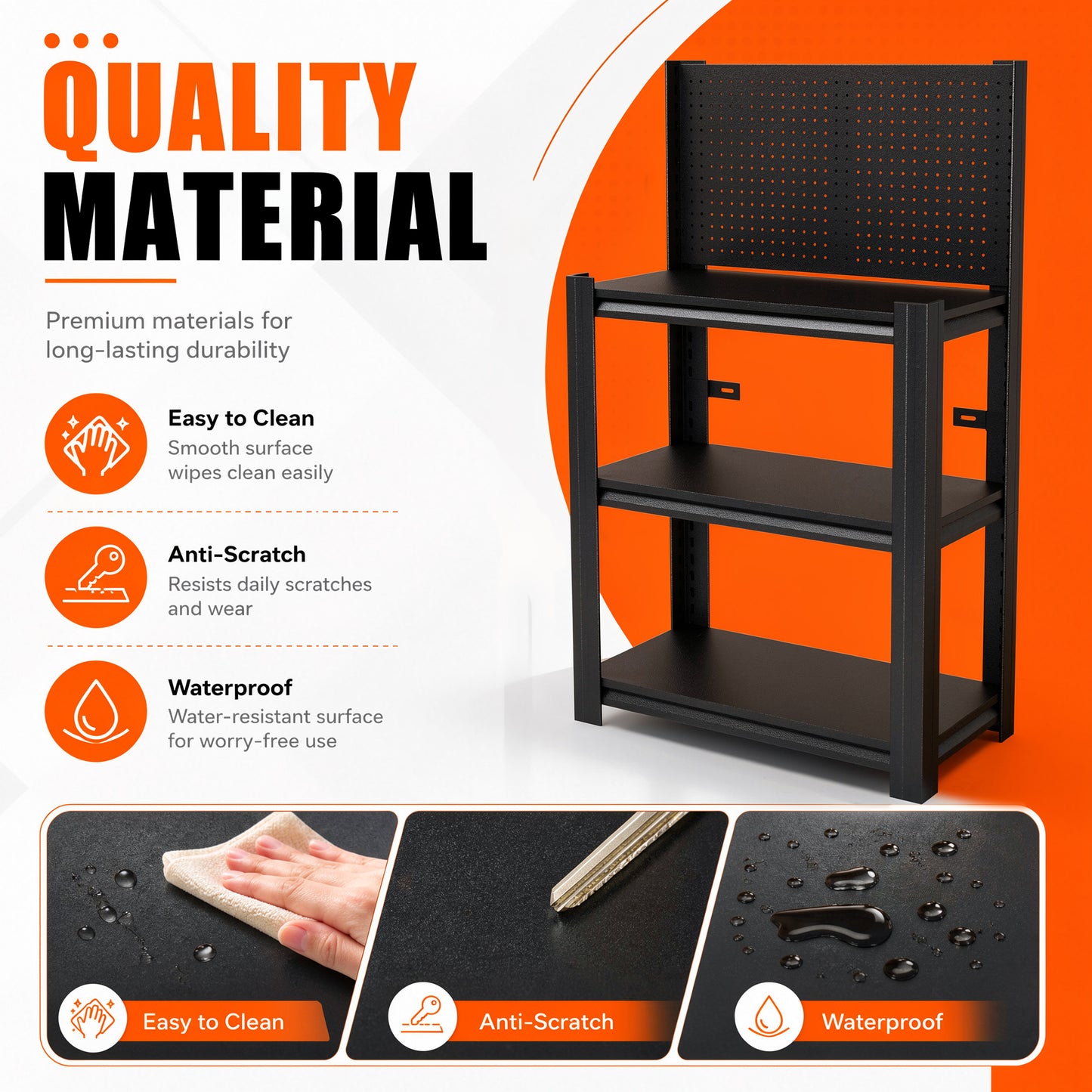 VIYET 3-Tier Metal Storage Shelf with Pegboard, 660 lbs Capacity, Adjustable Garage Shelving Rack for Tools, Workshop, Basement & Utility Room