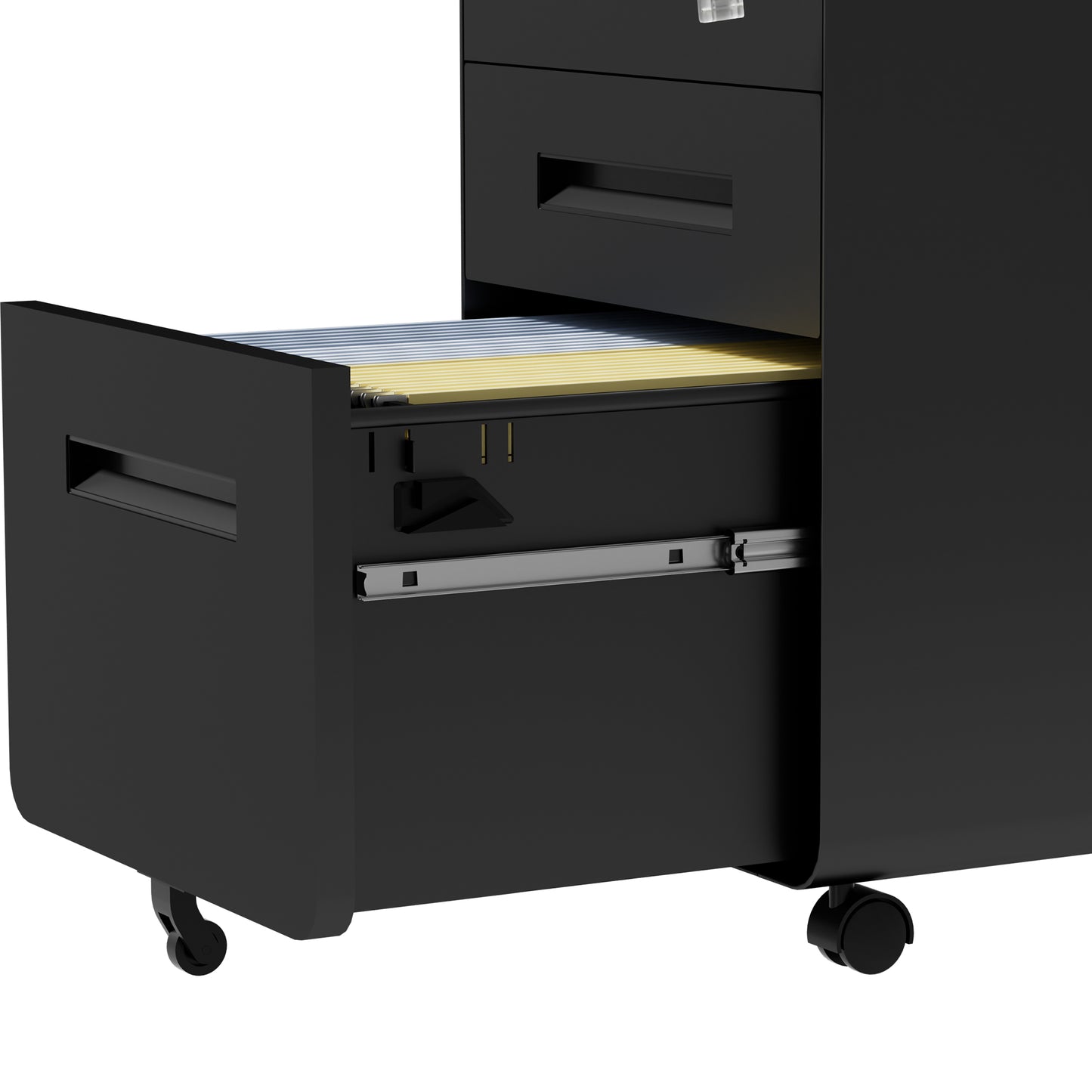 VIYET 3 Drawer Filing Cabinet with Lock, Black Rolling Metal Office Cabinet, Secure Document Storage Organizer for Letter & Legal Files