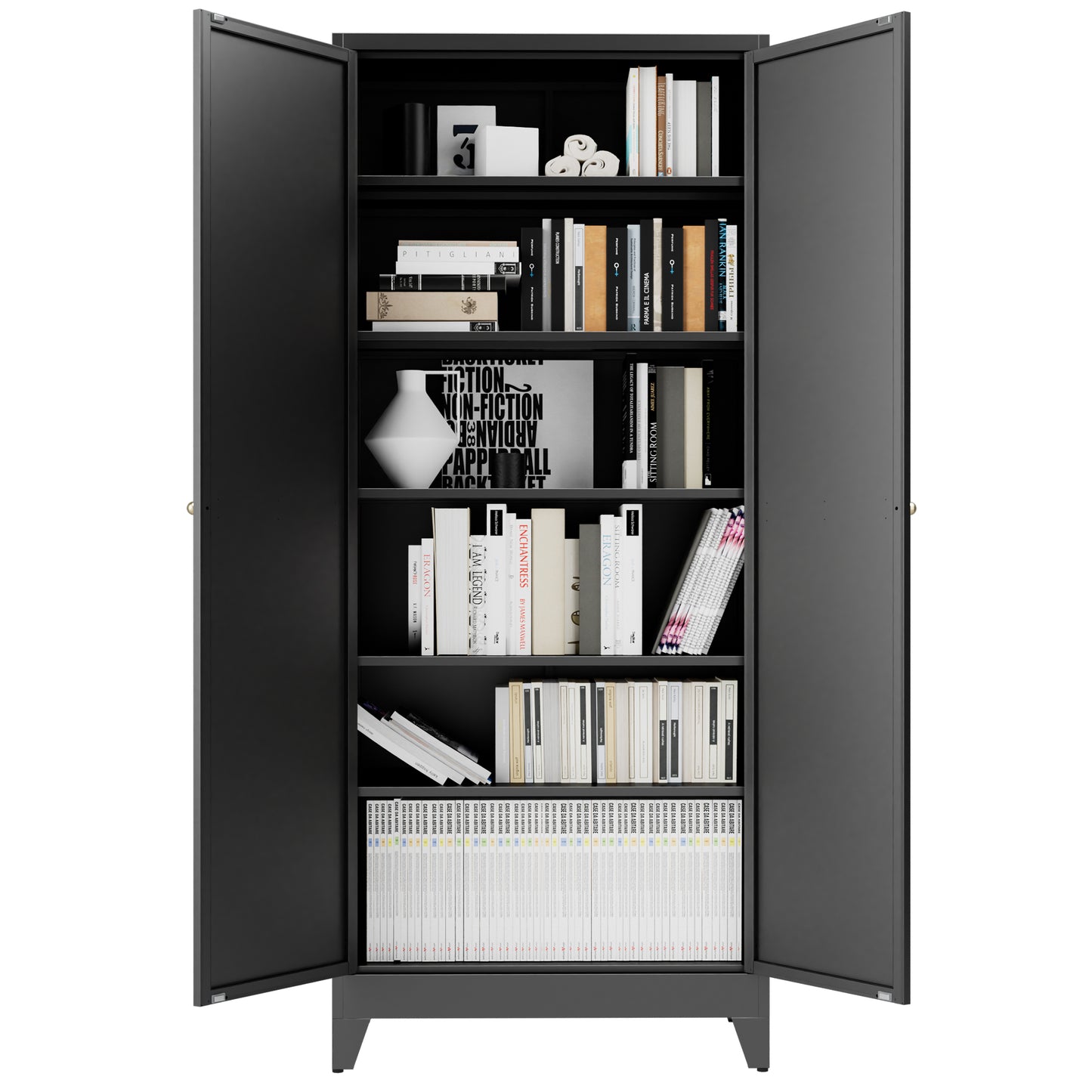 VIYET 75" Metal Kitchen Pantry Cabinet, Tall Freestanding Storage Cabinet with 5 Adjustable Shelves, Heavy Duty Steel Organizer for Kitchen, Dining Room, Black