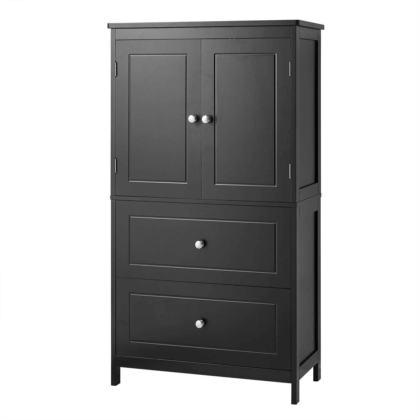 VIYET 43" 2-Door 2-Drawer Storage Cabinet, Black MDF Adjustable-Shelf Organizer, Anti-Tipping Waterproof Multi-Scene Cabinet