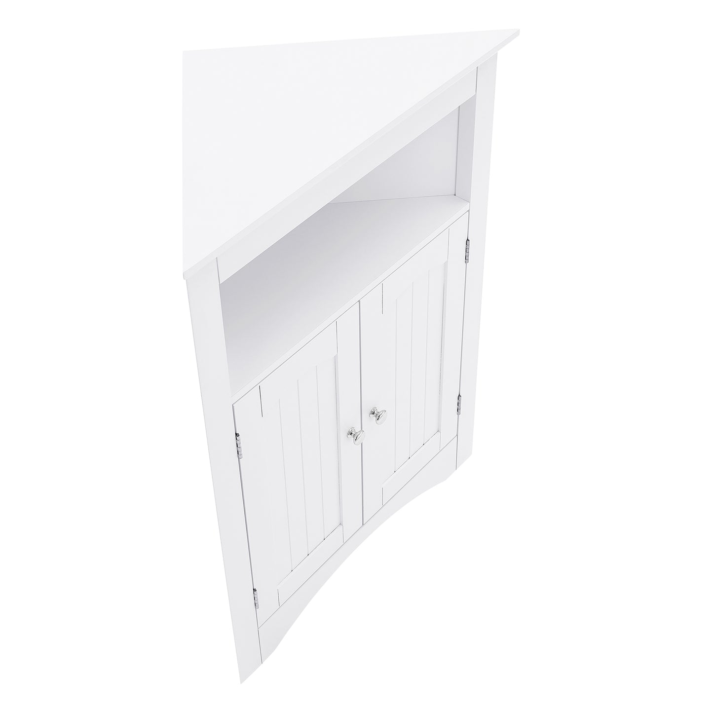 VIYET 32" Multifunctional Corner Cabinet - White MDF, Freestanding, Doors & Adjustable Shelves(Bathroom/Kitchen/Living Room Organizer)