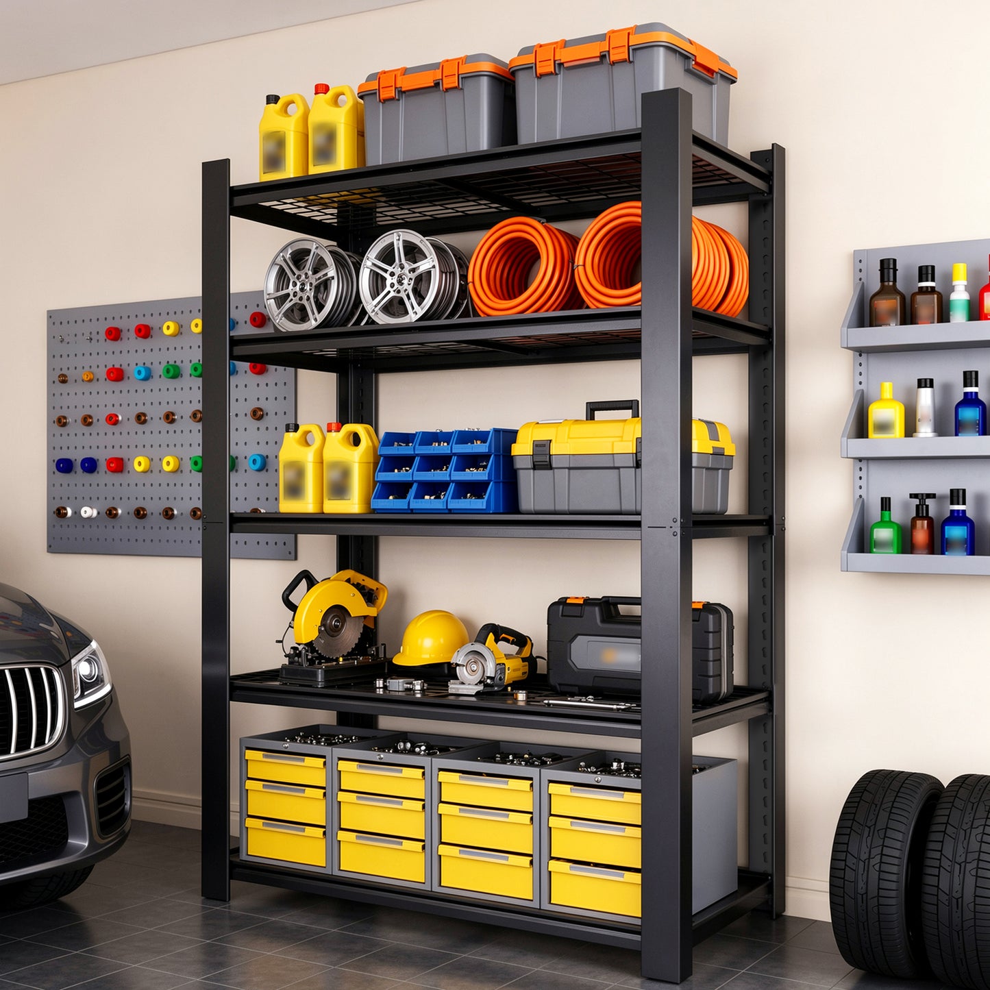 VIYET 72" H 5 Tier Heavy Duty Metal Garage Shelving Unit, Adjustable Industrial Storage Rack with 3000 lbs Capacity, Steel Shelf Organizer, 48"W x 23.6"D Black