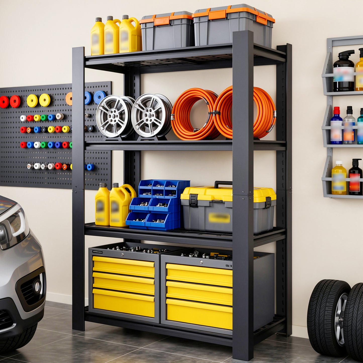 VIYET 60" H Heavy Duty Metal Shelving Unit, 4 Tier Adjustable Storage Rack with 2240 LBS Capacity, Garage Shelf Organizer for Pantry Kitchen Black