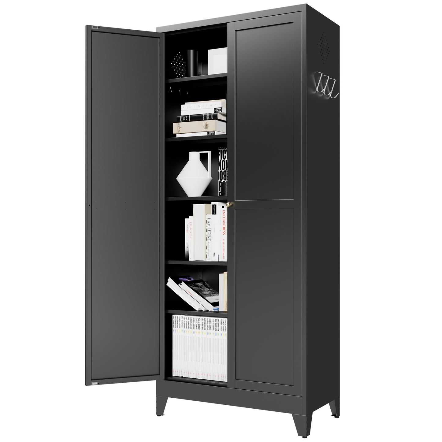 VIYET 75" Metal Kitchen Pantry Cabinet, Tall Freestanding Storage Cabinet with 5 Adjustable Shelves, Heavy Duty Steel Organizer for Kitchen, Dining Room, Black