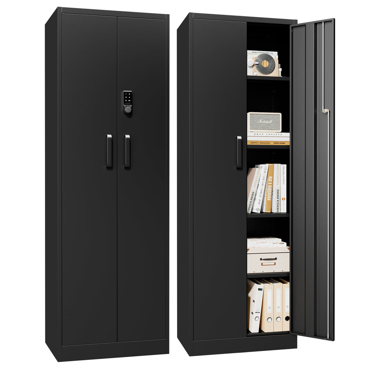 VIYET 71" Metal Storage Cabinet with Keypad Lock, Adjustable Shelves, 150 lbs Capacity per Shelf, Garage Utility Locker for Home & Office