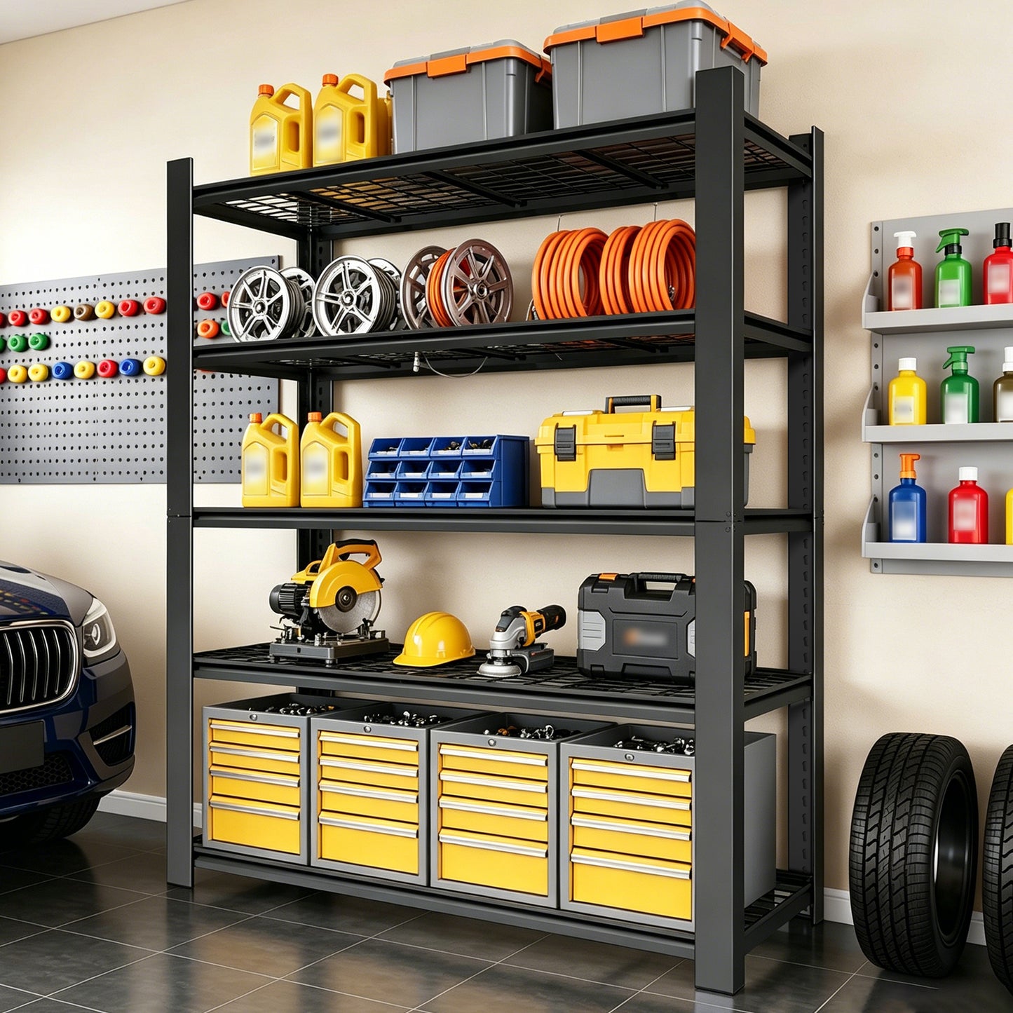 VIYET 72" Heavy Duty Metal Garage Shelving Unit, 5 Tier Adjustable Storage Rack with 3000 LBS Capacity, Steel Shelves for Garage, Pantry & Warehouse