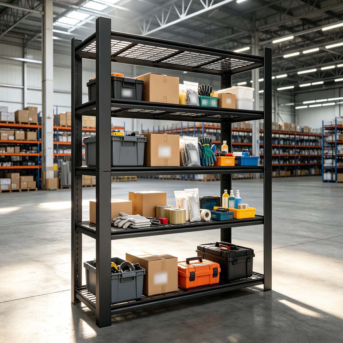 VIYET 72" H 5 Tier Heavy Duty Metal Garage Shelving Unit, Adjustable Industrial Storage Rack with 3000 lbs Capacity, Steel Shelf Organizer, 48"W x 23.6"D Black
