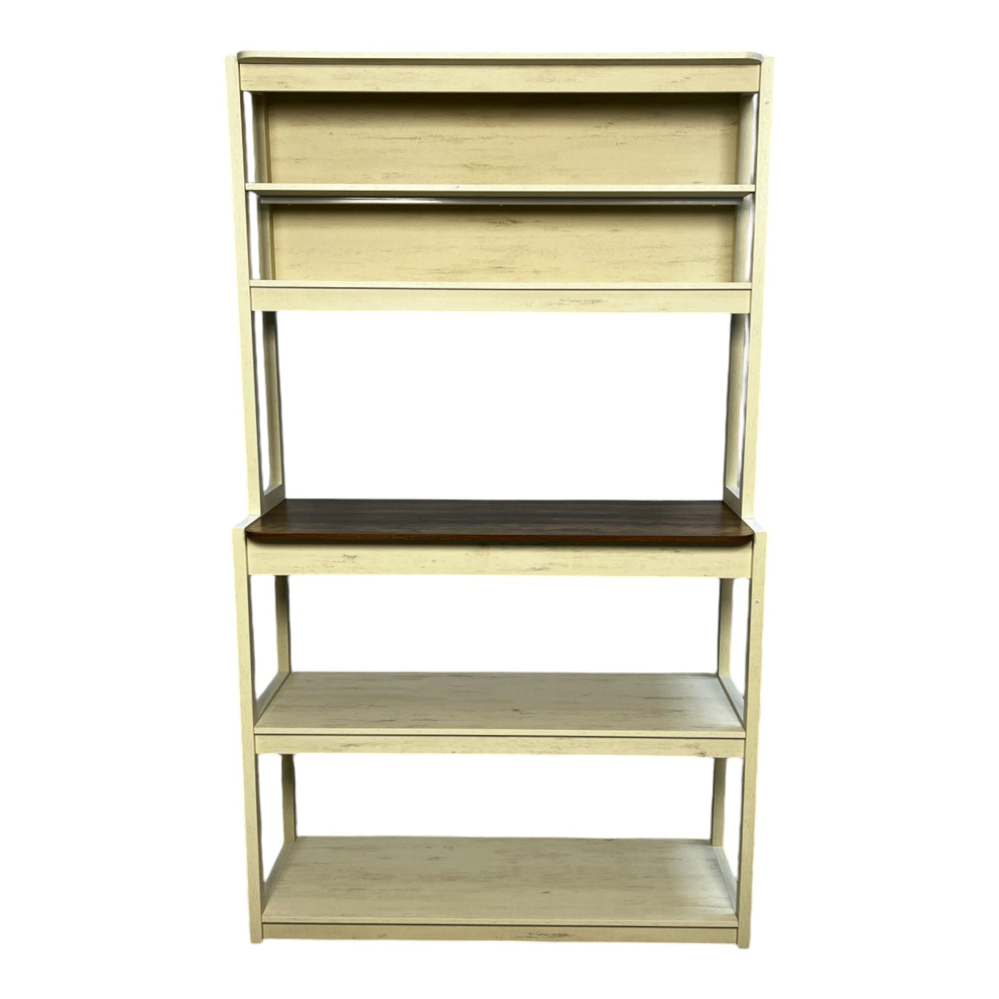 VIYET 67" 5-Tier Bakers Rack (White & Rustic Brown), Particle Board Kitchen Storage Shelf (Microwave Stand & Coffee Bar Organizer)