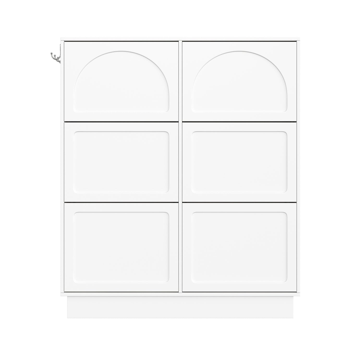 VIYET 49" Cream-Style Narrow Shoe Cabinet, White MDF Organizer w/ 6 Flip Drawers & 3 Silver Hooks (Adjustable Shelves)