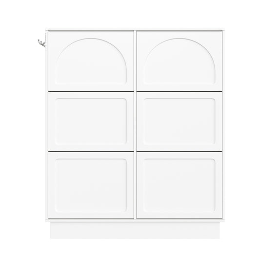 VIYET 49" Cream-Style Narrow Shoe Cabinet, White MDF Organizer w/ 6 Flip Drawers & 3 Silver Hooks (Adjustable Shelves)