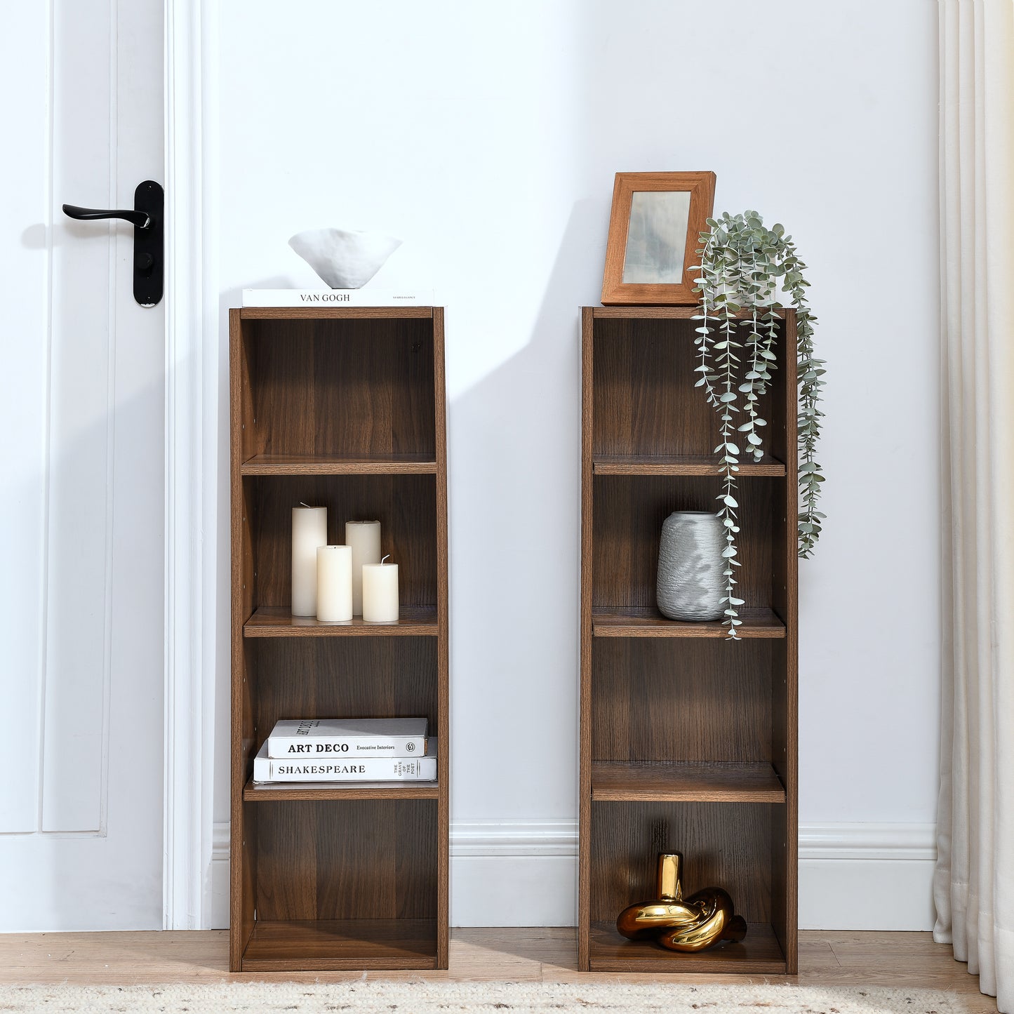 VIYET 11.6"×9.3"×70.9" 8-Tier Media Tower Rack - Walnut MDF, Adjustable Shelves