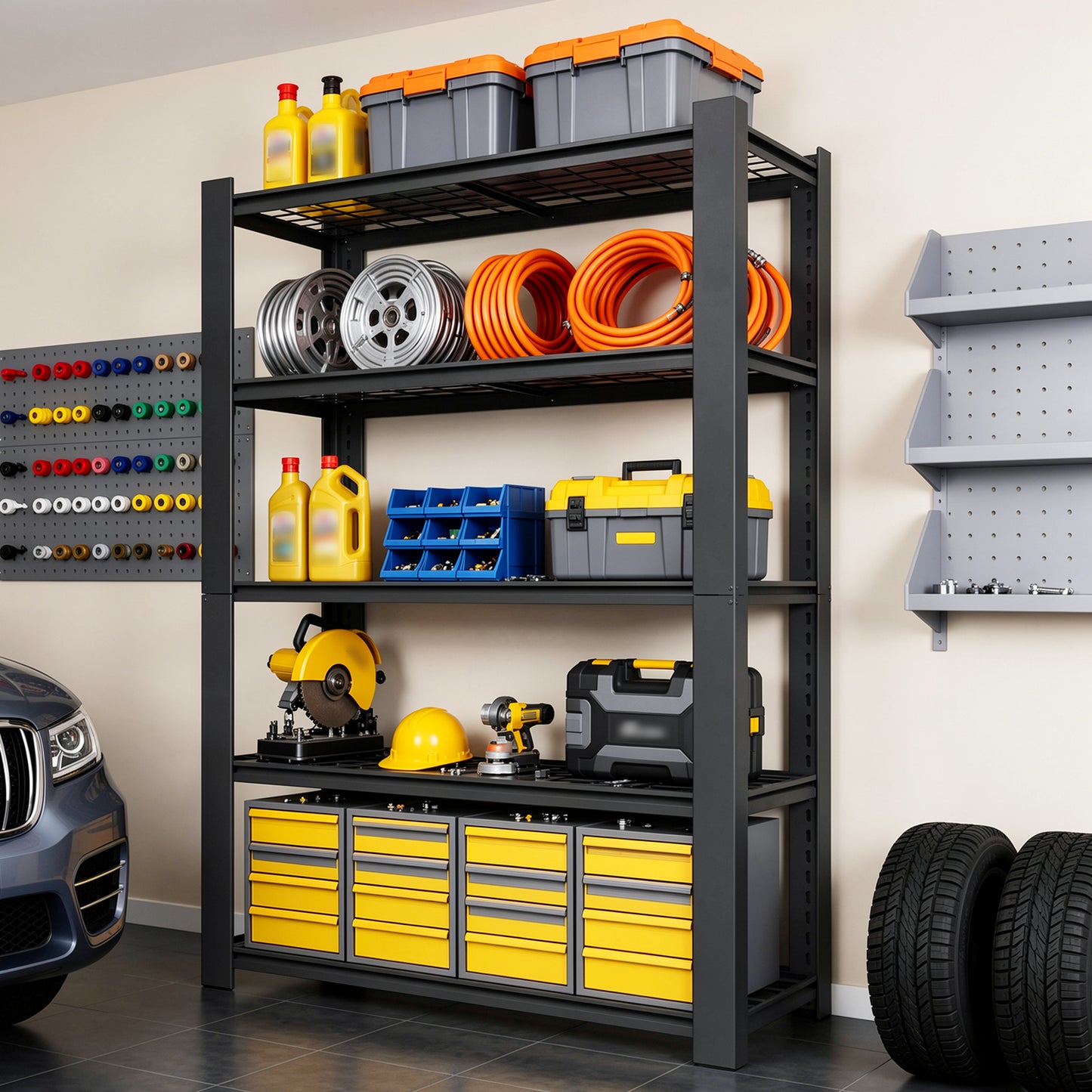 VIYET 78" Heavy Duty Metal Shelving Unit, 5 Tier Industrial Storage Rack with Adjustable Shelves, 3000 LBS Capacity Garage Organizer for Warehouse, Pantry, Black