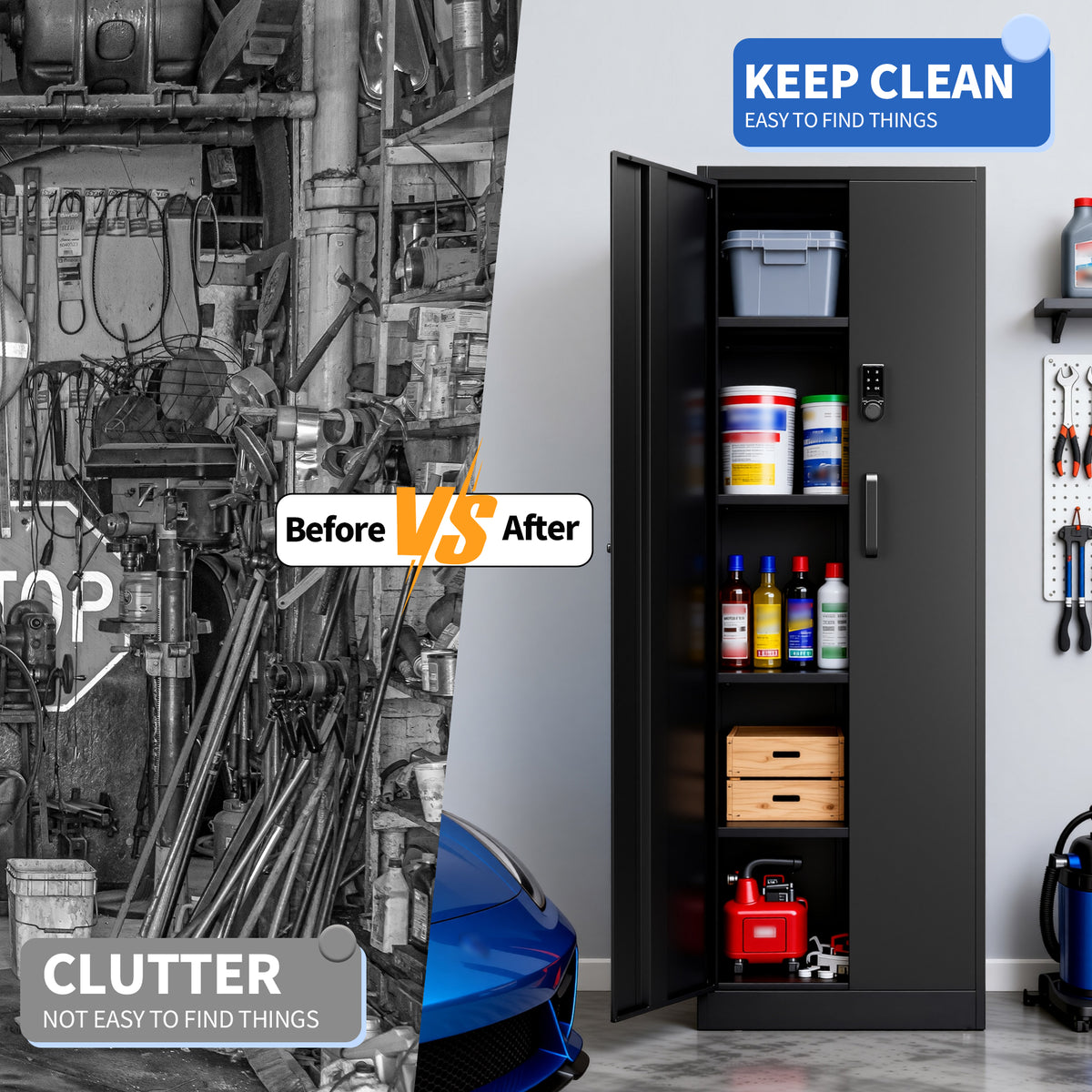 VIYET 71" Metal Storage Cabinet with Keypad Lock, Adjustable Shelves, 150 lbs Capacity per Shelf, Garage Utility Locker for Home & Office