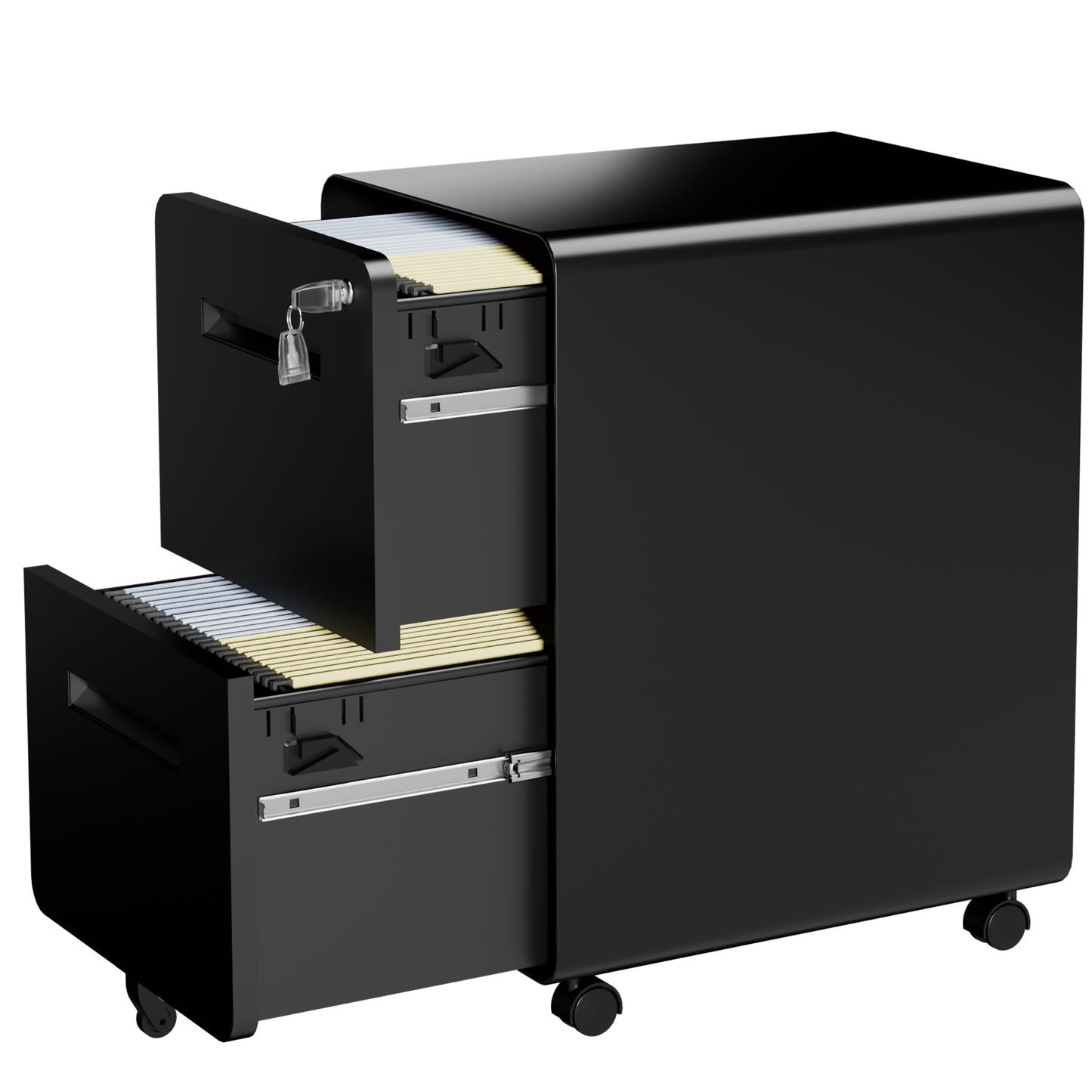 VIYET 2 Drawer Rolling File Cabinet, Black Metal Mobile Filing Cabinet with Lock, Steel Office Storage Cabinet for Letter Legal Files, Home Office Organizer