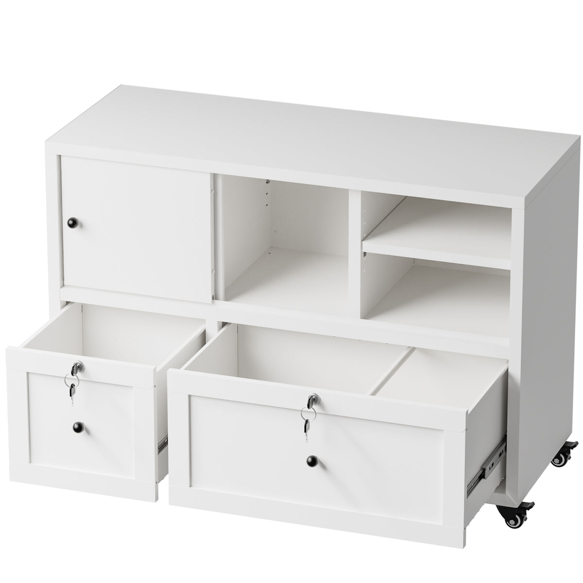 VIYET 28" White Metal 2-Drawer Lateral File Cabinet with Lock and Wheels, Rolling Office Storage for Letter, Legal & A4 Files