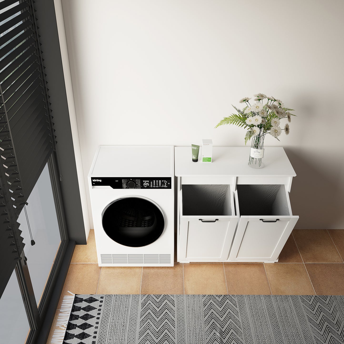 VIYET 30.3" Storage Cabinet, White Particle Board+MDF Storage Cabinet w/ 2 Removable Liner Bags (Light/Dark Sorting+Handles)