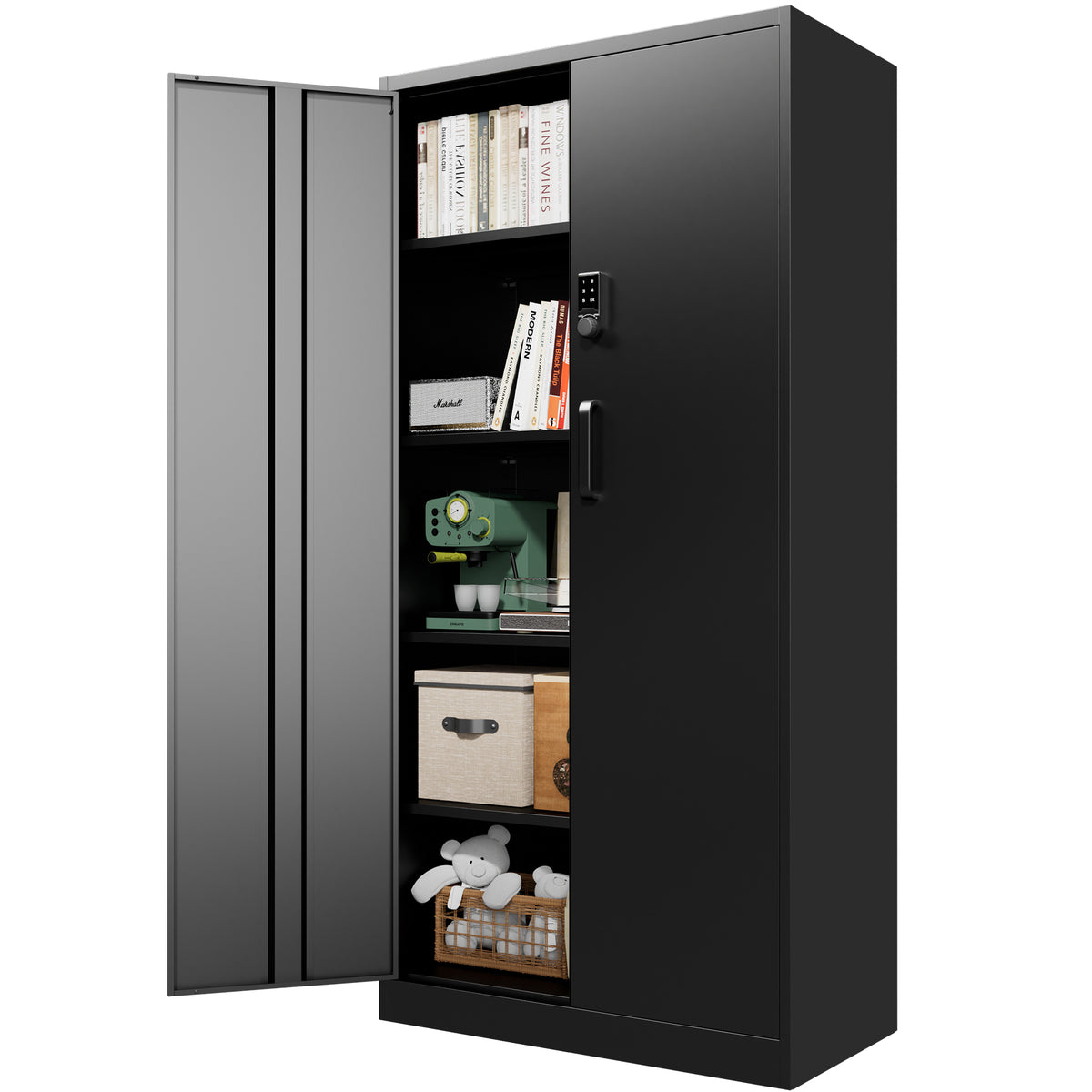 VIYET 72" Metal Storage Cabinet with Keypad Lock, Double Door Steel Garage Cabinet, 4 Adjustable Shelves, 150 lbs per Shelf