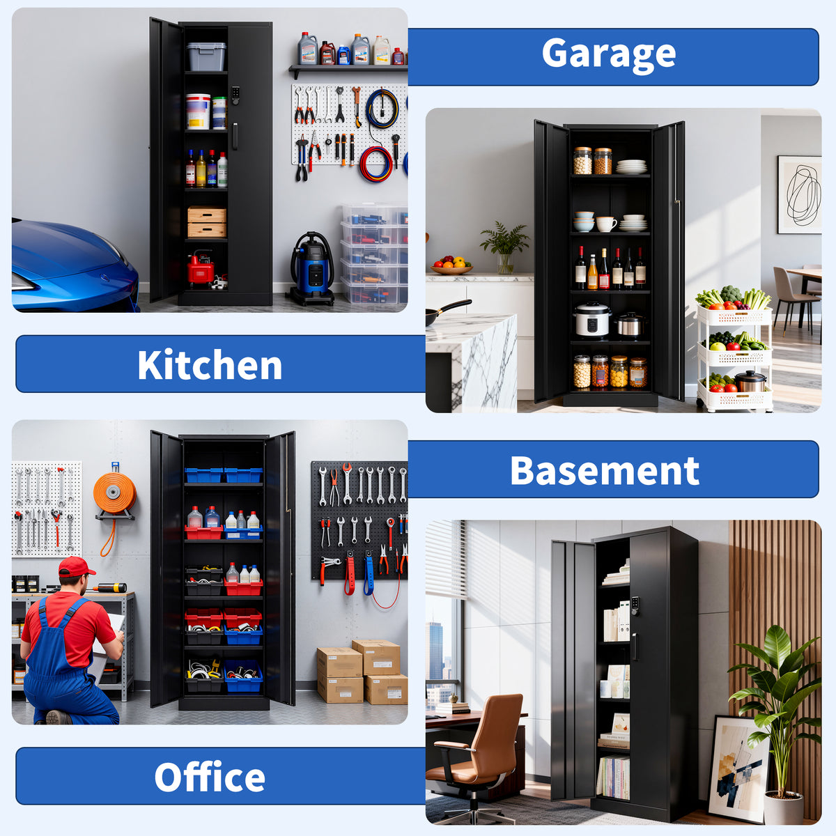 VIYET 71" Metal Storage Cabinet with Keypad Lock, Adjustable Shelves, 150 lbs Capacity per Shelf, Garage Utility Locker for Home & Office