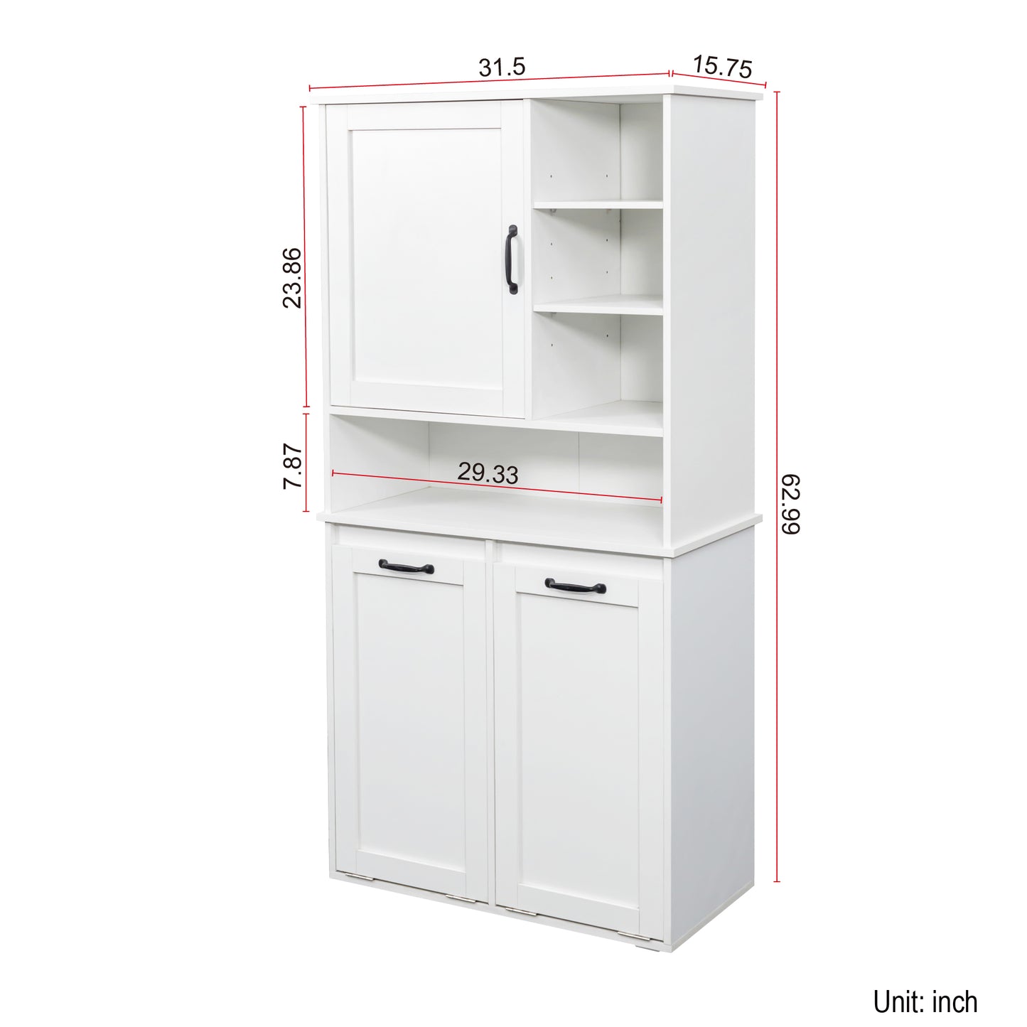 VIYET 63" White Freestanding Laundry Cabinet-Particle Board+MDF, Tilt-Out Hamper, Adjustable Shelves & Multiple Storage