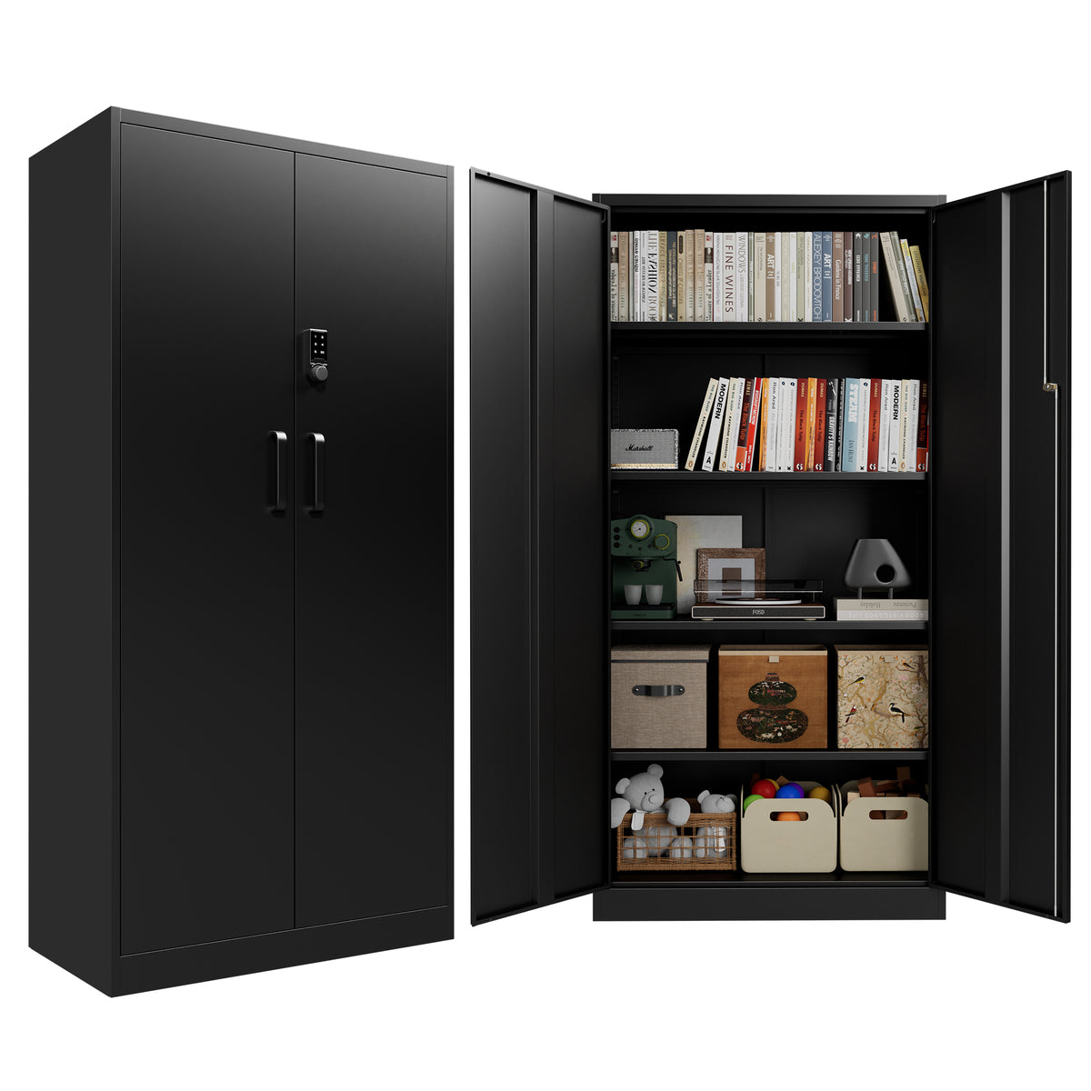 VIYET 72" Metal Storage Cabinet with Keypad Lock, Double Door Steel Garage Cabinet, 4 Adjustable Shelves, 150 lbs per Shelf