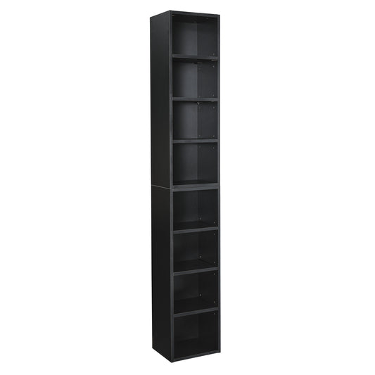 VIYET 11.6"×9.3"×70.9" 8-Tier Media Tower Rack - Black MDF, Adjustable Shelves