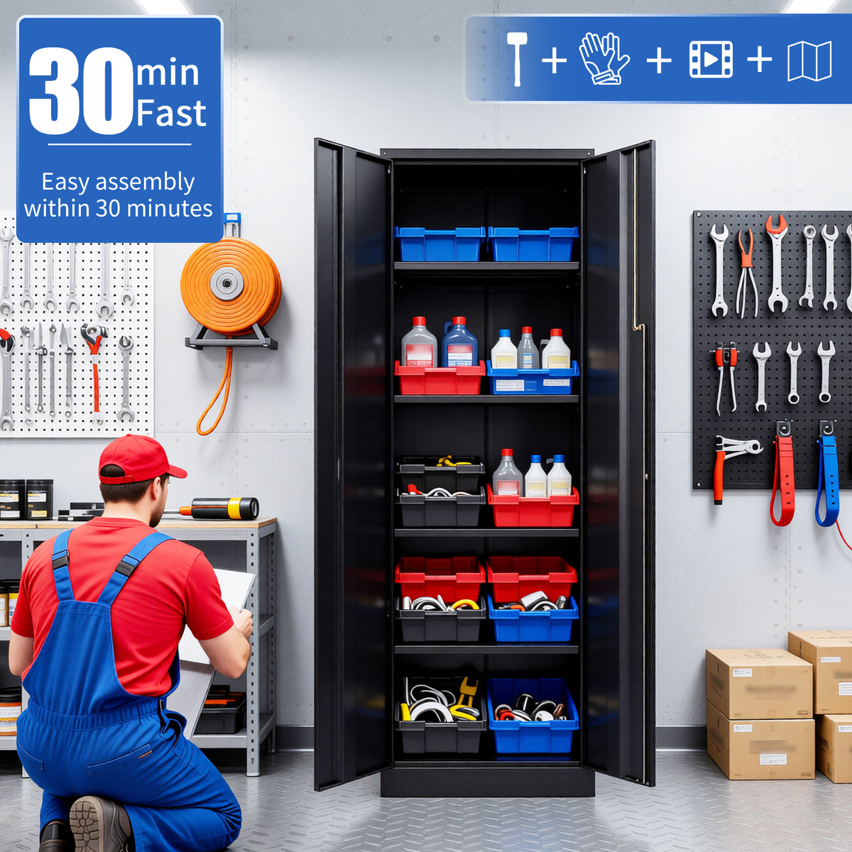 VIYET 71" Metal Storage Cabinet with Keypad Lock, Adjustable Shelves, 150 lbs Capacity per Shelf, Garage Utility Locker for Home & Office