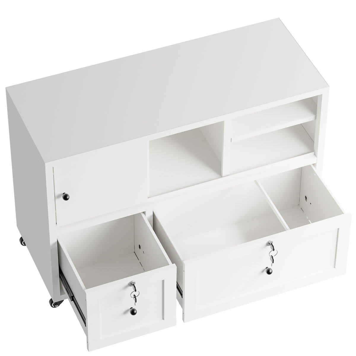 VIYET 28" White Metal 2-Drawer Lateral File Cabinet with Lock and Wheels, Rolling Office Storage for Letter, Legal & A4 Files