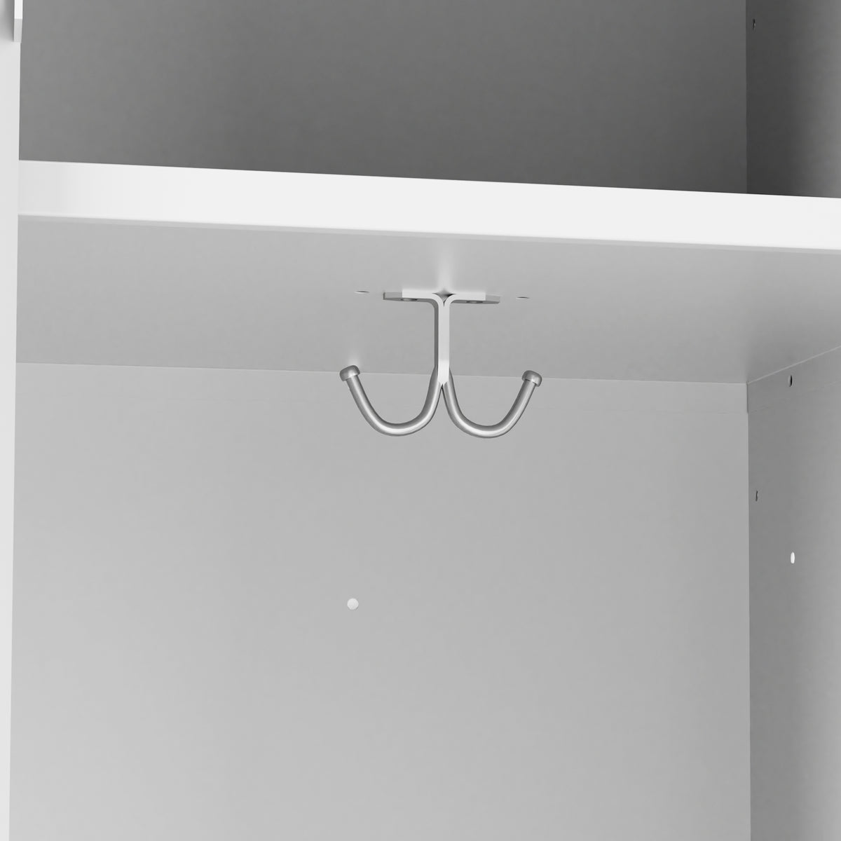 VIYET 55" White Metal Wardrobe Cabinet, Narrow Steel Clothing Storage with Lock & Ventilated Door, Side Hooks, Freestanding Closet for Bedroom & Small Apartment
