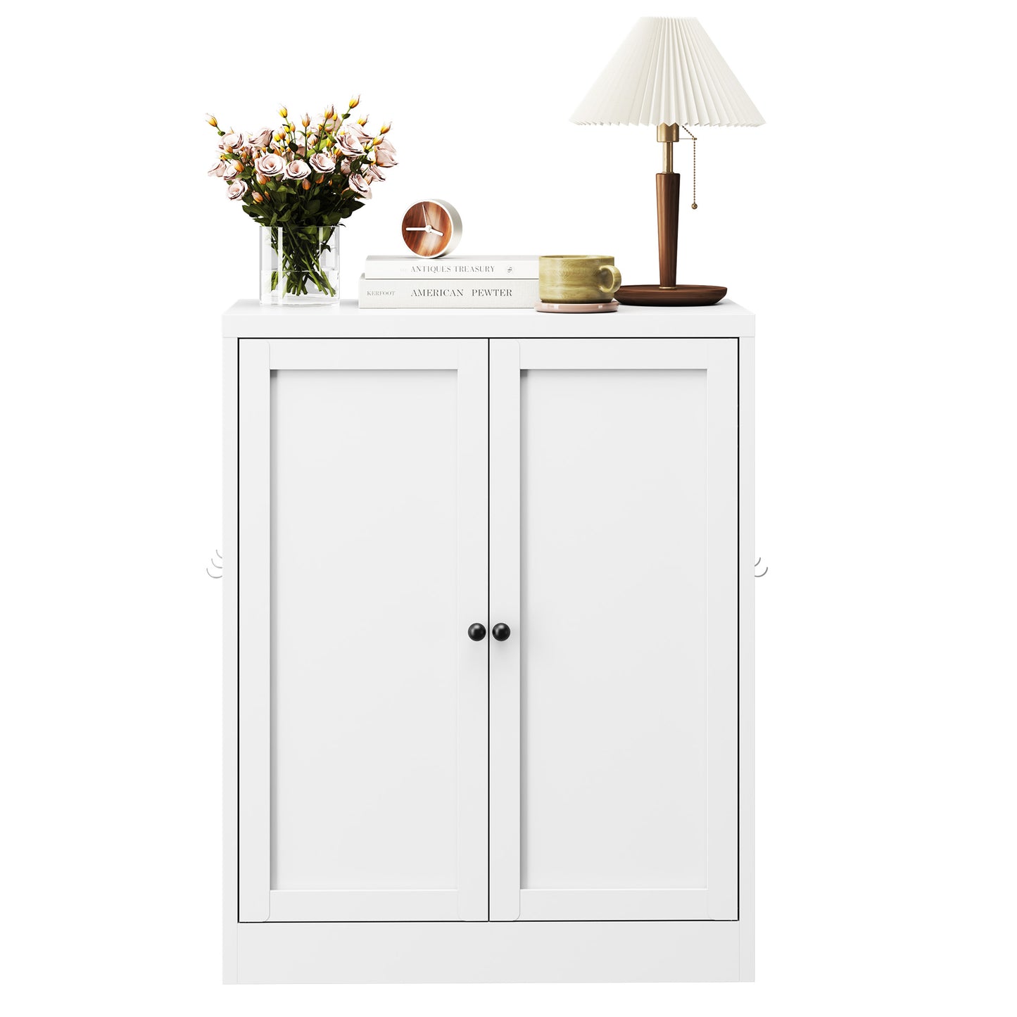 VIYET 35"H White Metal Pantry Cabinet,2 Adjustable Shelves+Side Hooks/Vents,Anti-Tip Freestanding for Kitchen/Dining/Apartment