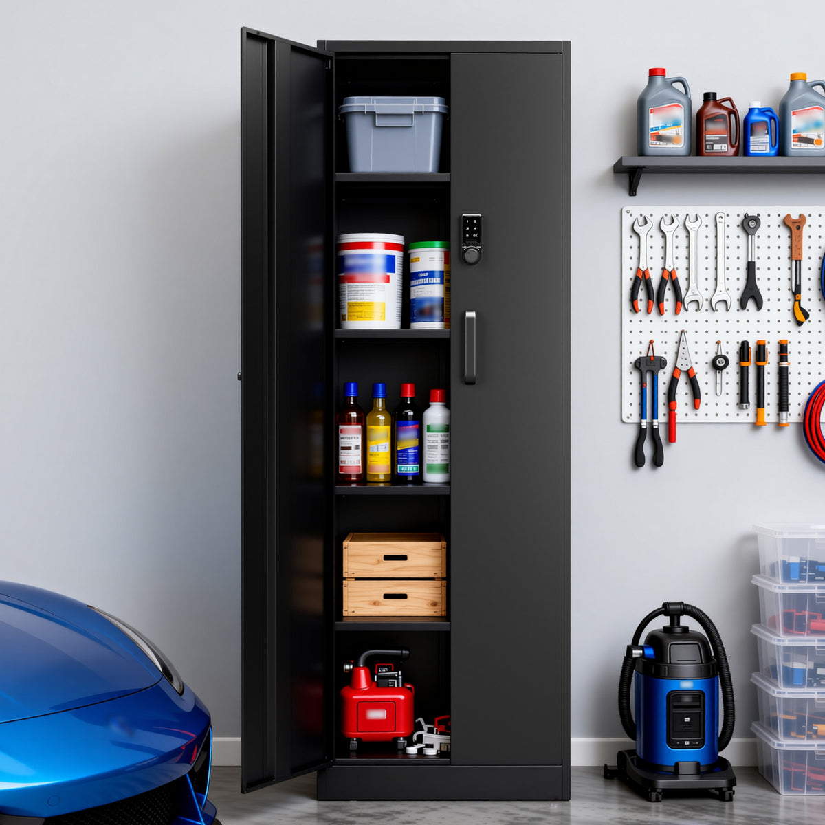 VIYET 71" Metal Storage Cabinet with Keypad Lock, Adjustable Shelves, 150 lbs Capacity per Shelf, Garage Utility Locker for Home & Office