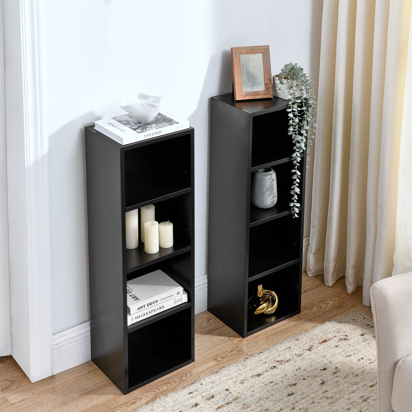 VIYET 11.6"×9.3"×70.9" 8-Tier Media Tower Rack - Black MDF, Adjustable Shelves