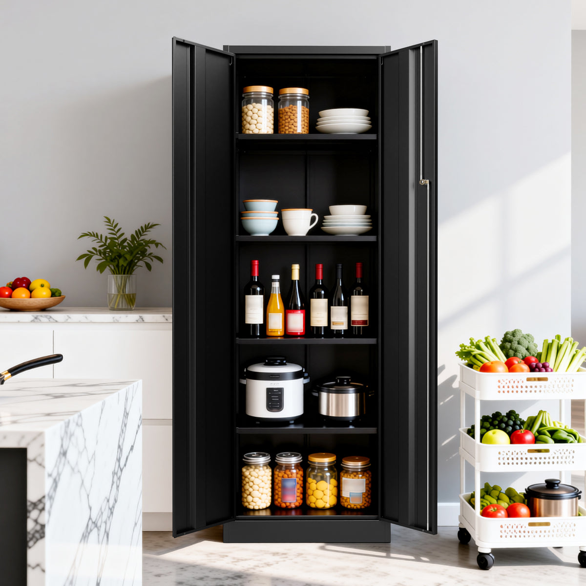 VIYET 71" Metal Storage Cabinet with Keypad Lock, Adjustable Shelves, 150 lbs Capacity per Shelf, Garage Utility Locker for Home & Office