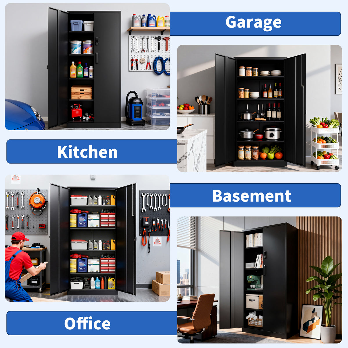 VIYET 72" Metal Storage Cabinet with Keypad Lock, Double Door Steel Garage Cabinet, 4 Adjustable Shelves, 150 lbs per Shelf