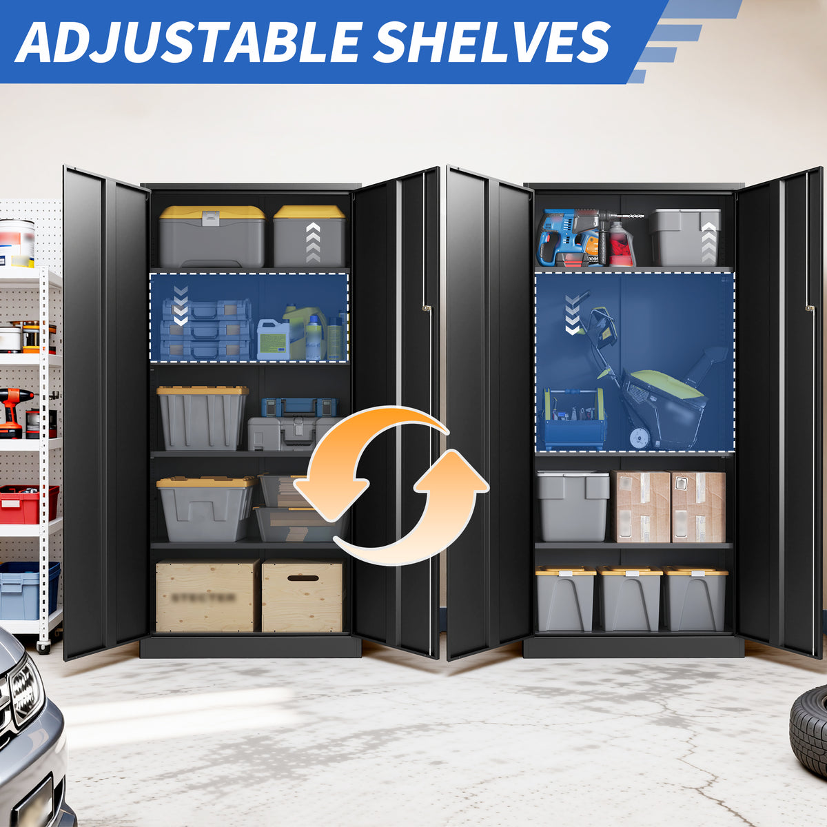 VIYET 72" Metal Storage Cabinet with Keypad Lock, Double Door Steel Garage Cabinet, 4 Adjustable Shelves, 150 lbs per Shelf